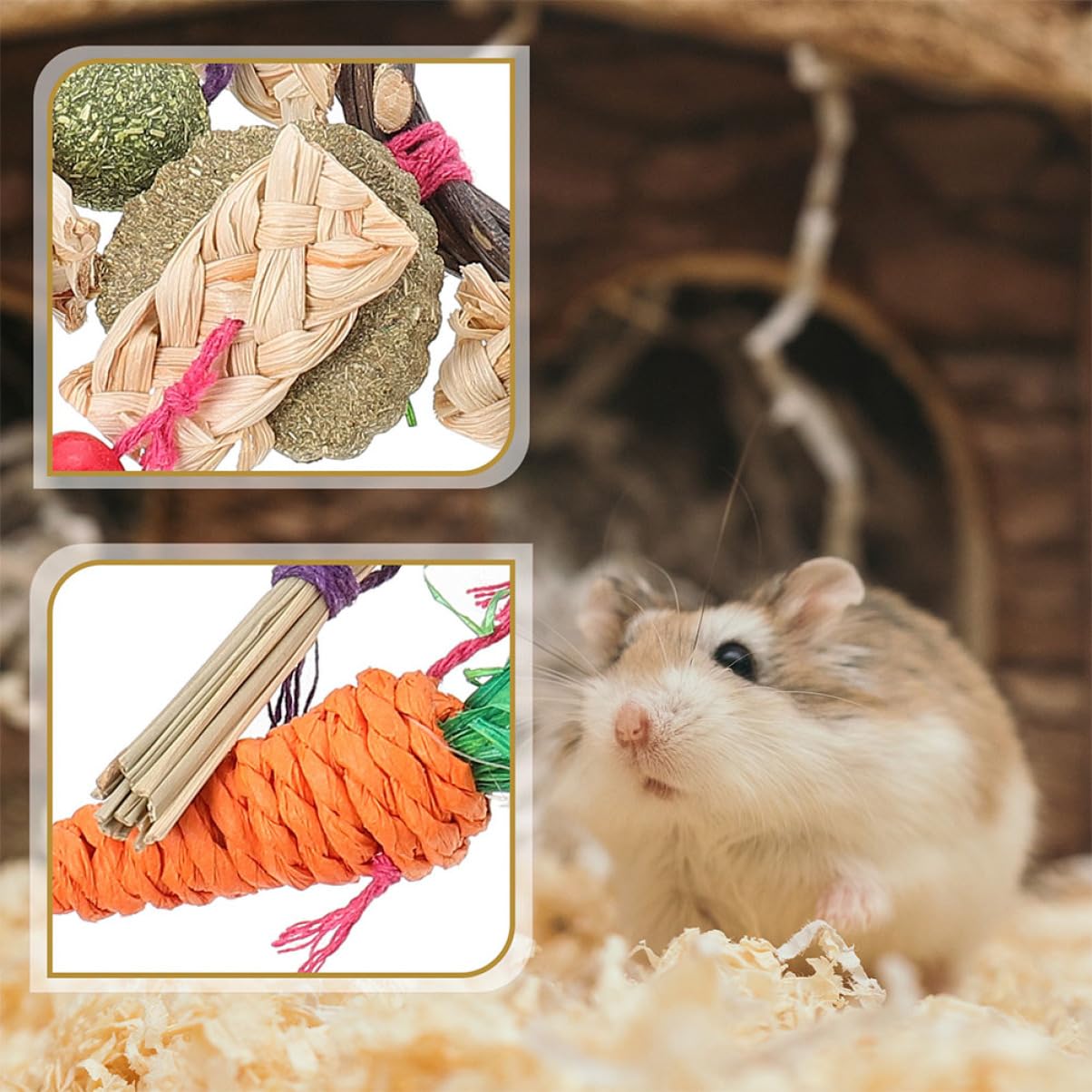 Yardwe 2 Stück Kaninchen Kauspielzeug für Kleine Haustiere Geruchsfrei zum Spielen und Zähne Schleifen Hängendes Hamsterzubehör für Kleintierkäfige