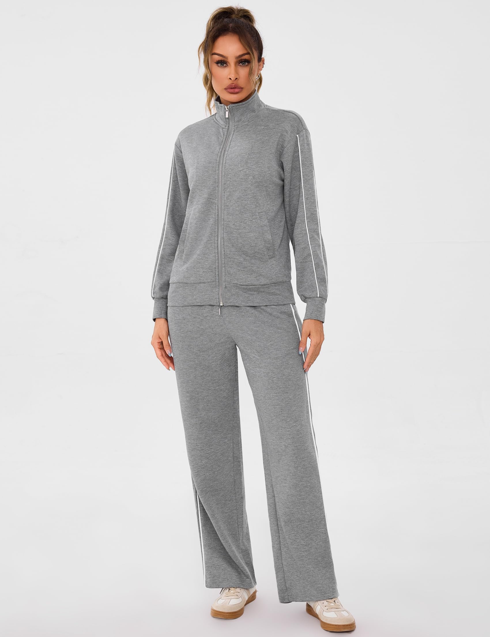 Terecey Tuta da Ginnastica Donna Casual Giacca Sportiva e Pantaloni Relax | Completo Due Pezzi, Movimento Naturale, Comfort Prolungato, Casa, Sport Leggero, Weekend