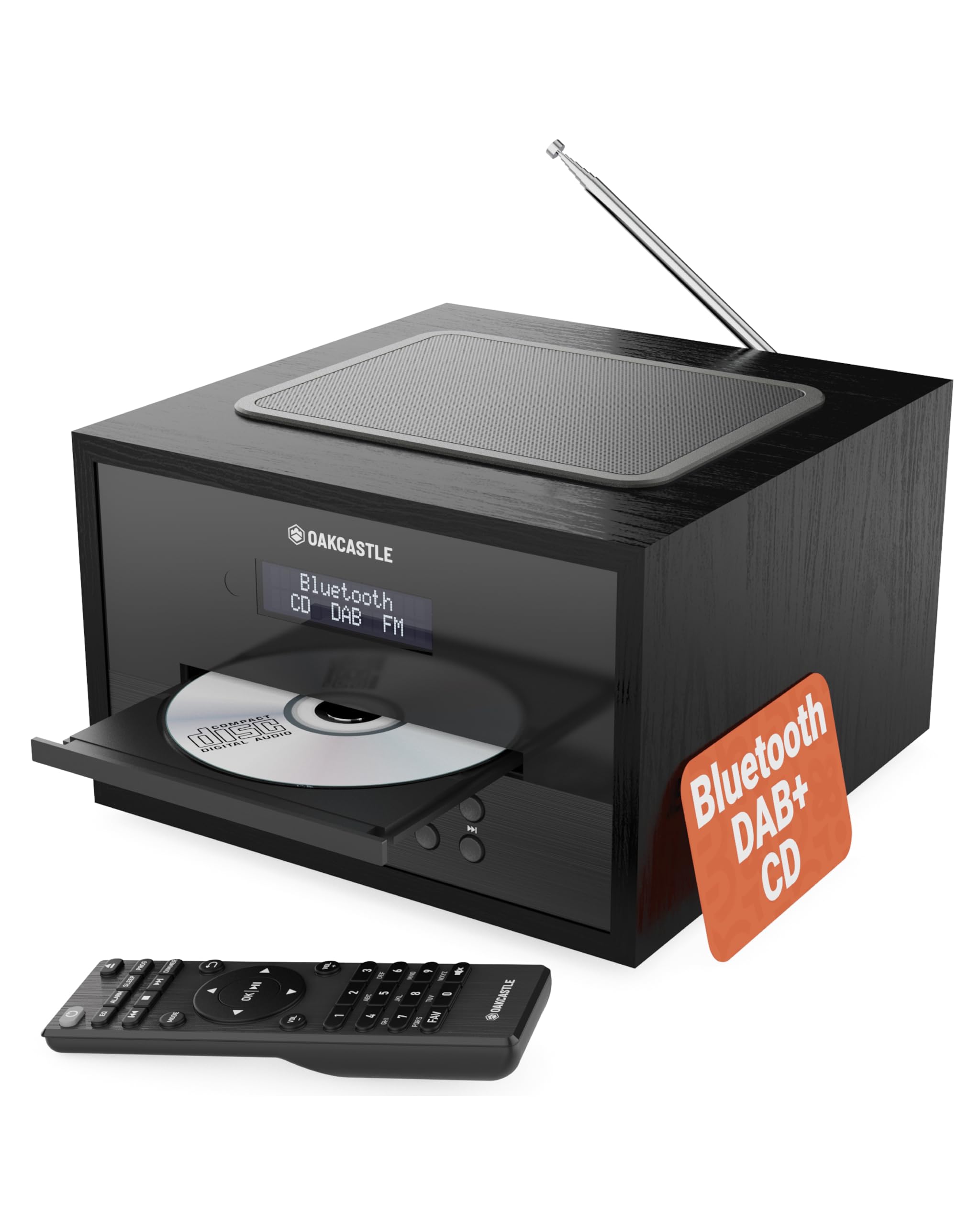 Radio DAB/DAB+, Bluetooth 5.0, Lettore CD | Mini Impianto Stereo Hi-Fi 40W con Casse Integrate | Display LED, Doppio Allarme, 99 Preset, AUX, EQ, Telecomando | Oakcastle DAB400