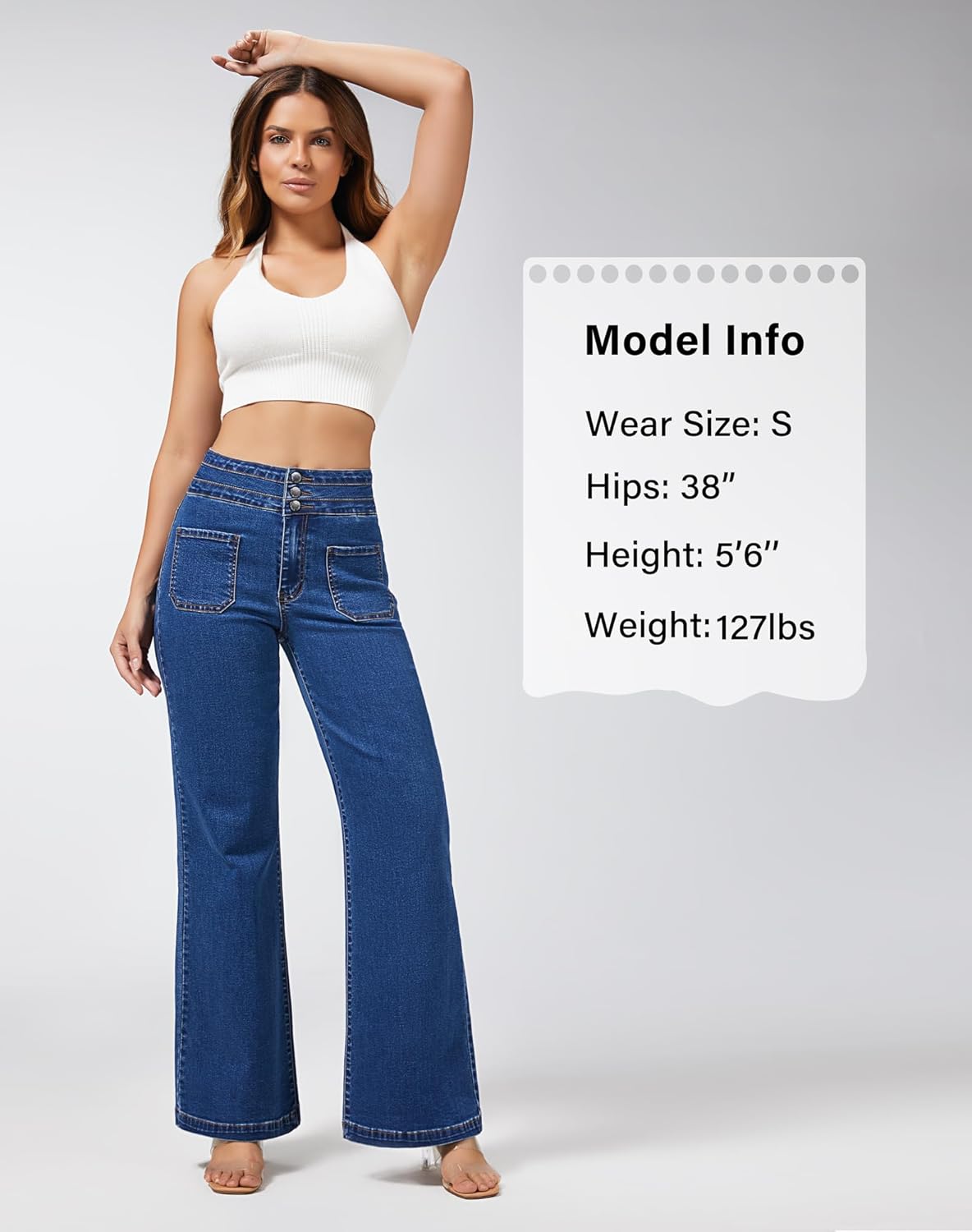 roswear Wide Leg Jeans Woman High Waist Stretchy Loose Denim Pants - Image 3