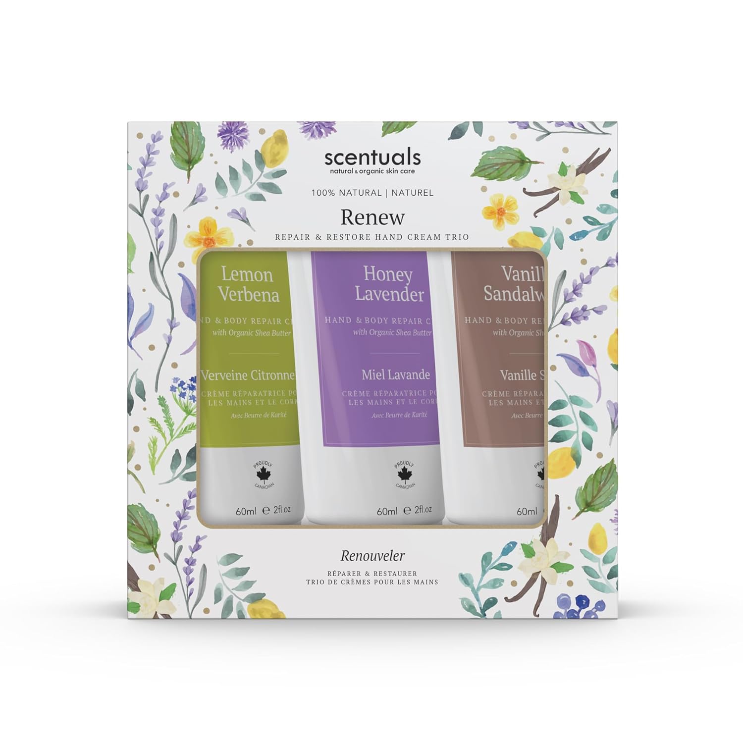 Scentuals Hand Cream Set of 3, with Shea Butter, Cocoa Butter, Argan & Almond oil, Moisturizing Dry Hands, (Lemon Verbena, Honey Lavender, Vanilla Sandalwood) 60 ml (2 fl.oz. x 3)