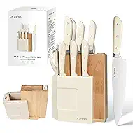 14-Piece Kitchen Knife Set with Detachable Block, High Carbon Stainless Steel Dishwasher Safe Knives, Includes Chef, Santoku, Bread, Steak Knives for Home Kitchen,White
