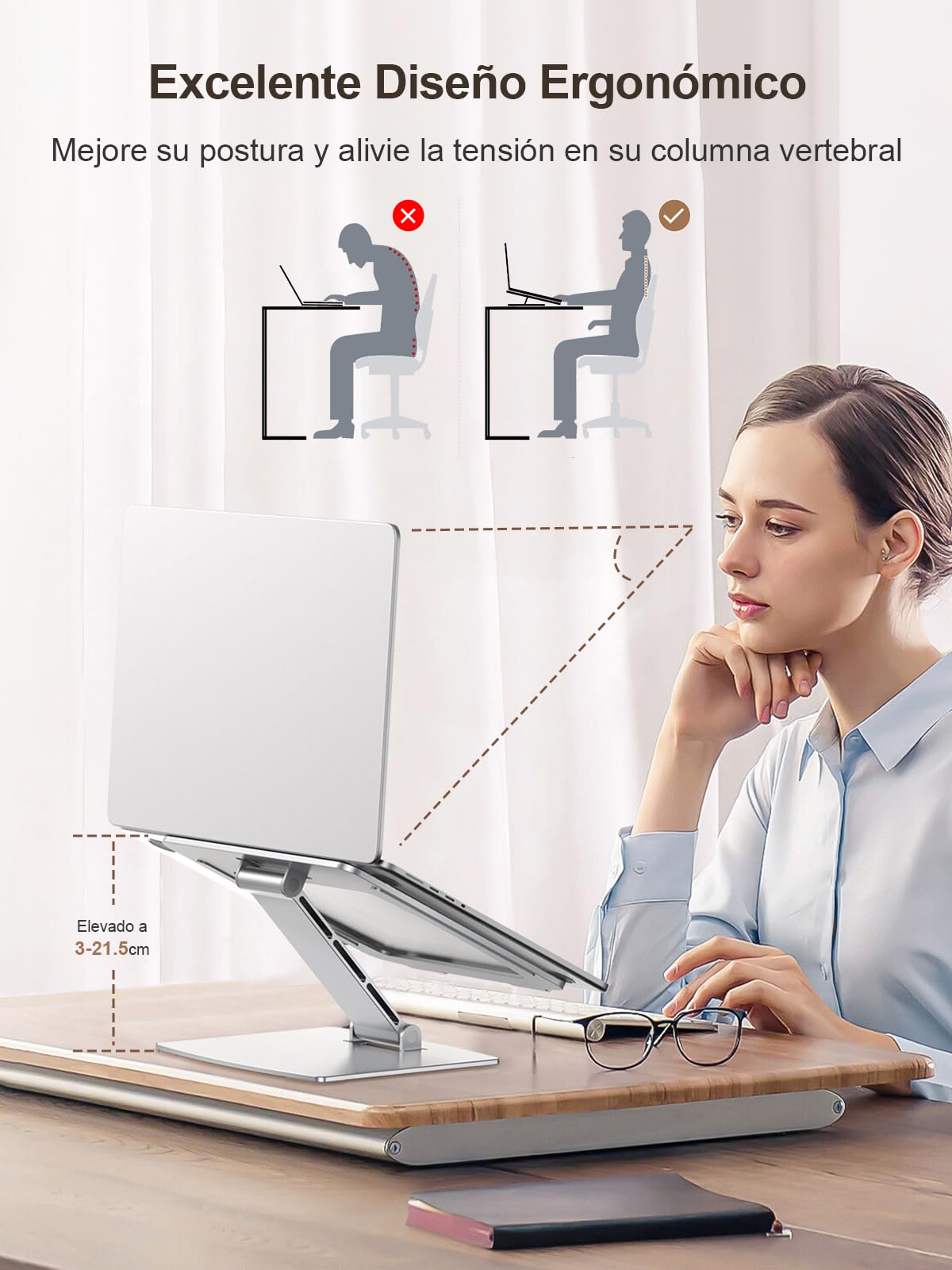 CIRYCASE Soporte Portatil Mesa, Aluminio Laptop Stand de Ajustable, Enfriamiento Rápido Ventilado & Ergonómico, Soporte Ordenador Portátil Plegable Compatible con MacBook Air Pro/Tablets (10-16")