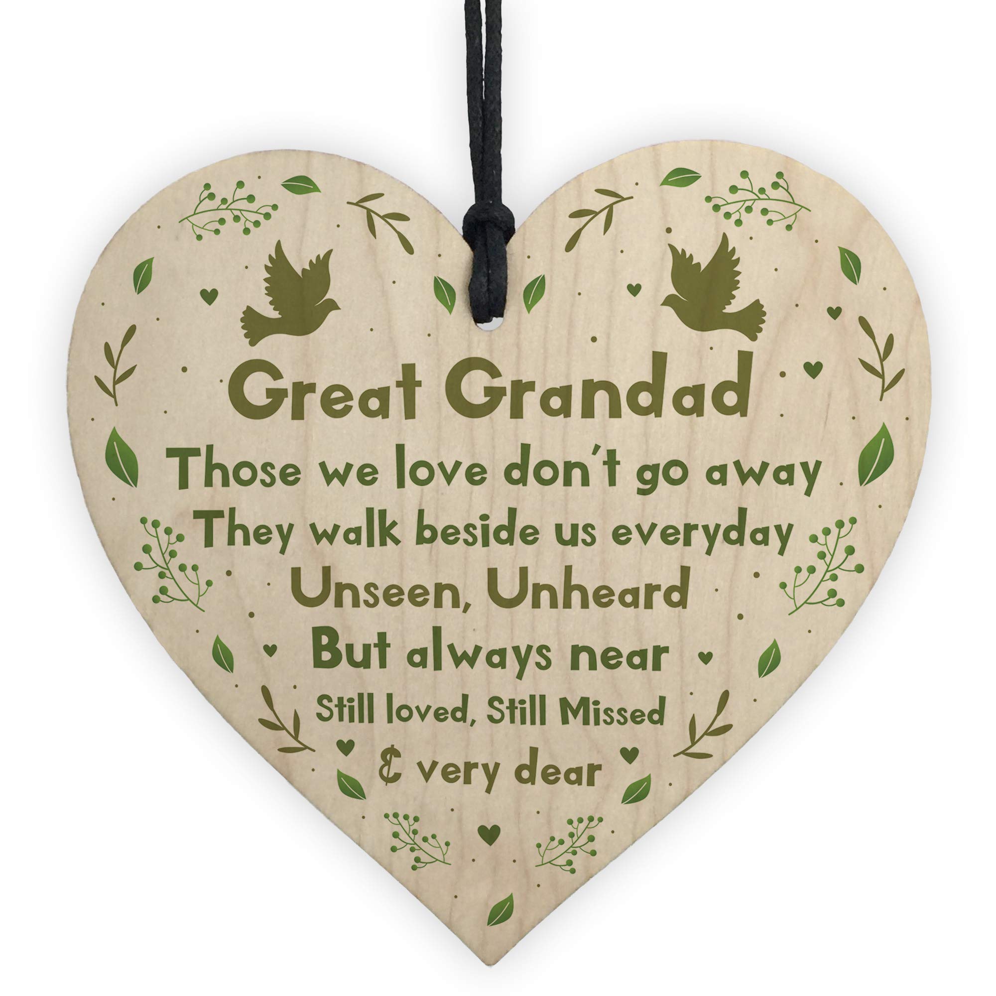 Red Ocean Great Grandad Christmas Memorial Decoration Wooden Heart Memorial Plaque Gift For Great Grandad
