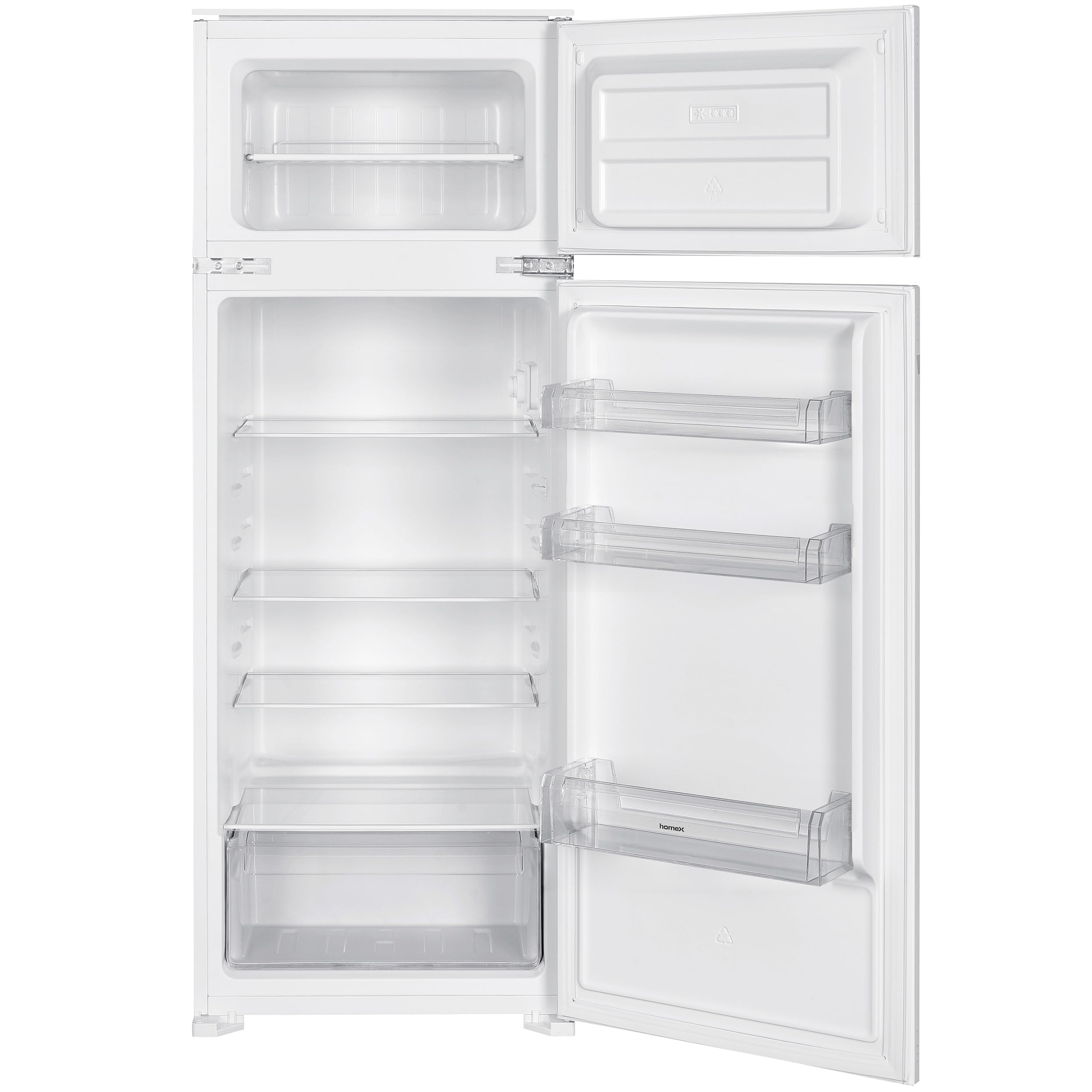 homeX CFB2051E Einbaukühlschrank mit Gefrierfach 145cm Nische 205 Liter | Einbau Kühl Gefrierkombination, Schlepptürtechnik, LED-Beleuchtung, leise 37 dB, Türanschlag wechselbar, 4-Sterne Gefrieren