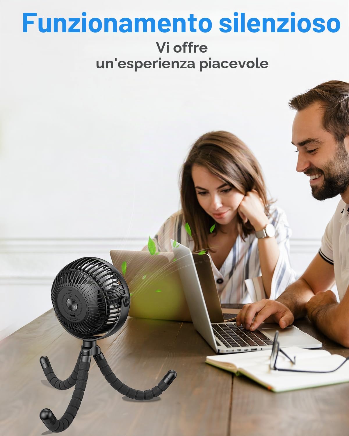 Migliorato Ventilatore USB 5200 mAh, 3 Velocità Silenzioso per Passeggino | Ventilatore a Mano Regolabile a 360°, Mini Ventilatore da Tavolo da Campeggio Portatile 24 ore, Ø13cm