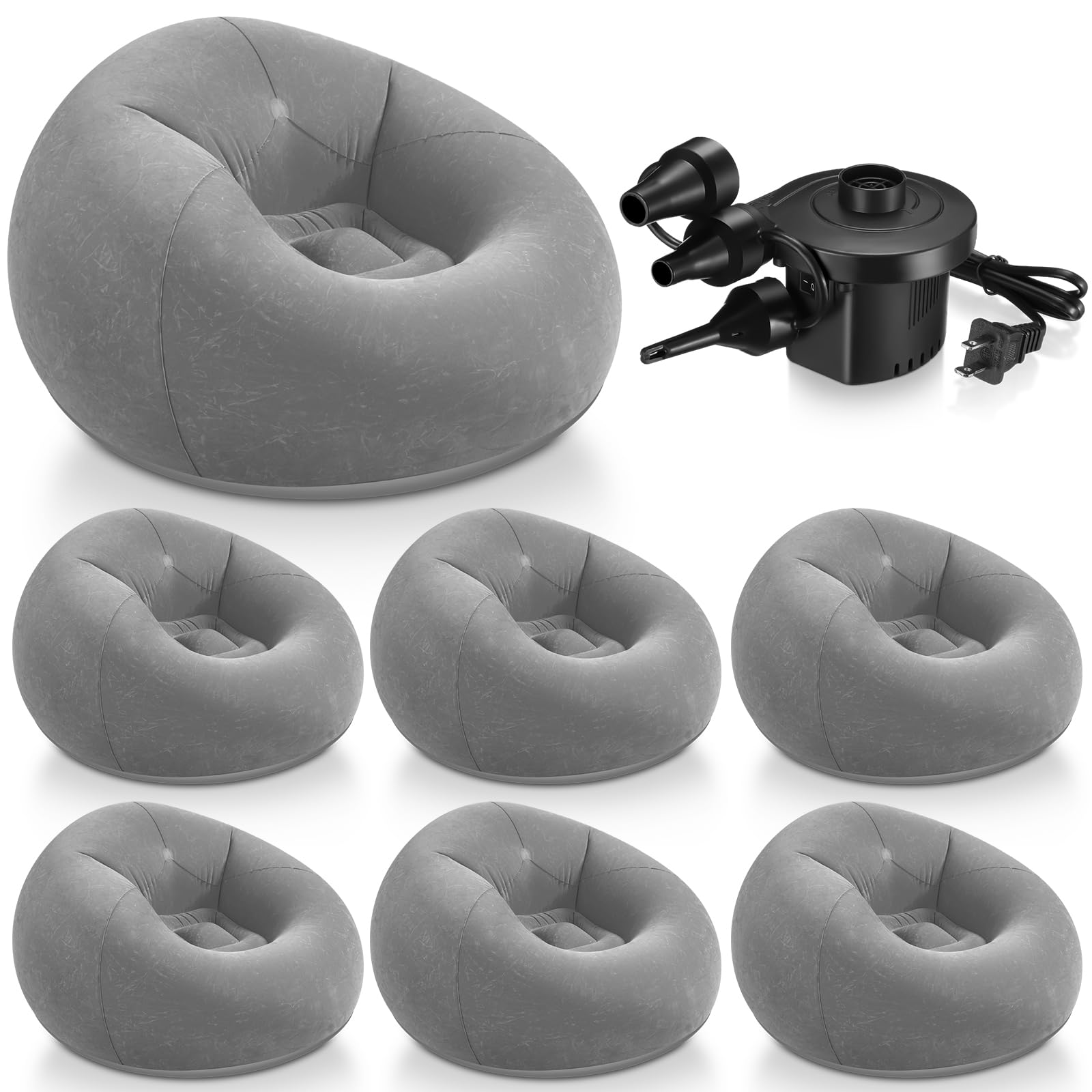 Photo 1 of Realspring 6 9 12 Pcs Inflatable Bean Bag Chairs for Adults with Electric Air Pump, Blow up Couch Folding Portable Inflatable Couch Lazy Sofa for Outdoor Movie Night Camping(Gray,6 Pcs)