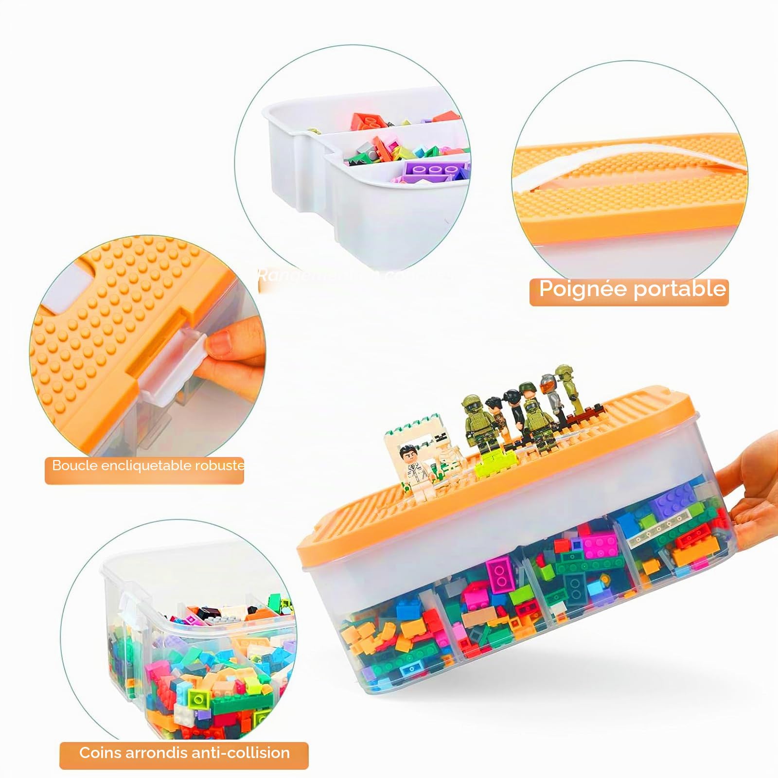 Boite Rangement, Boite de Rangement, Boite de Rangement Empilable, Coffre a Jouet, 3 Niveaux Boite Rangement Plastique, Boite Rangement Plastique avec Couvercle pour Blocs de Construction