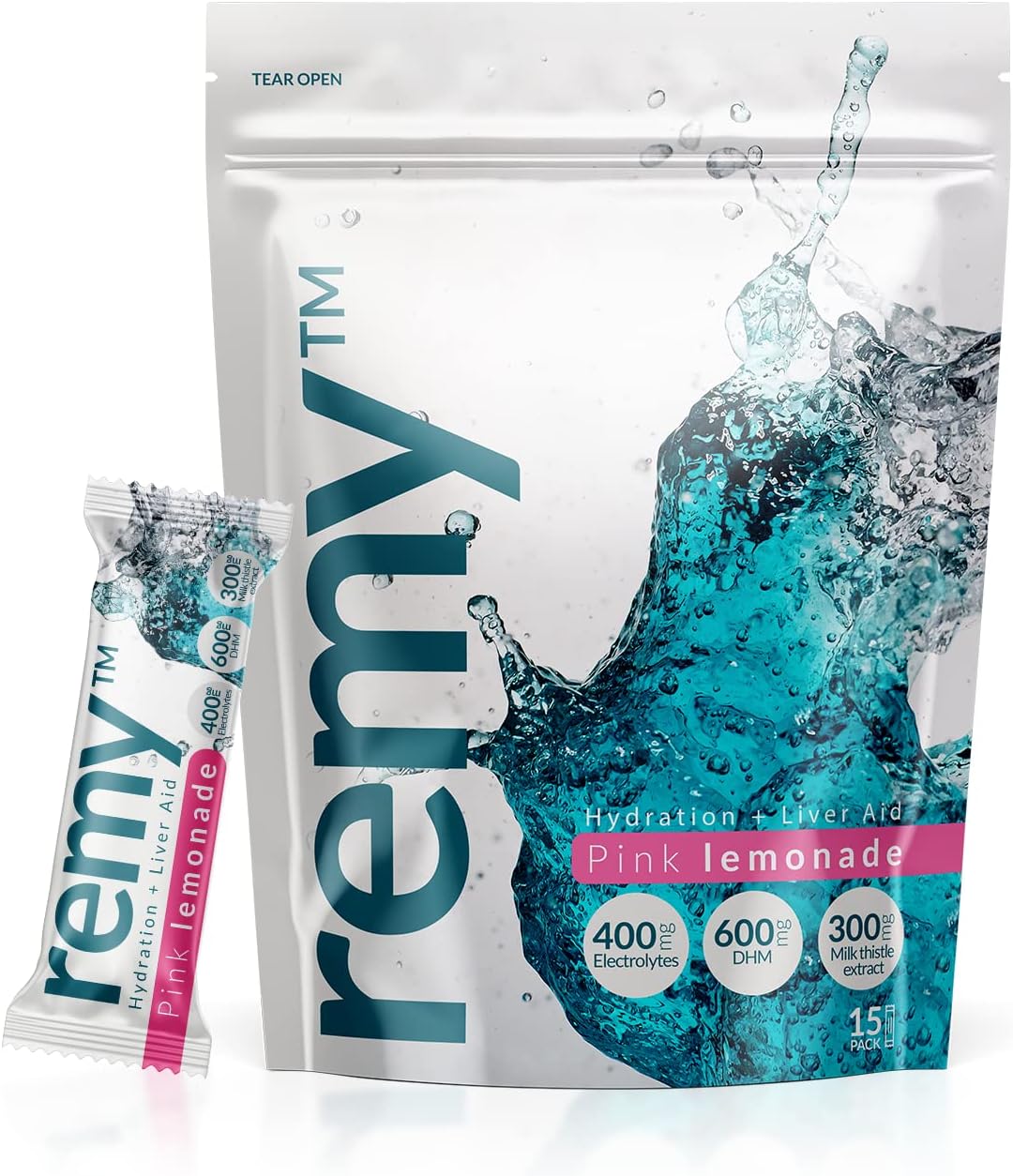 Remy - Hydration + Liver Aid - 15 Electrolyte Powder Packets – DHM, Milk Thistle, White Willow Bark, Vitamin B