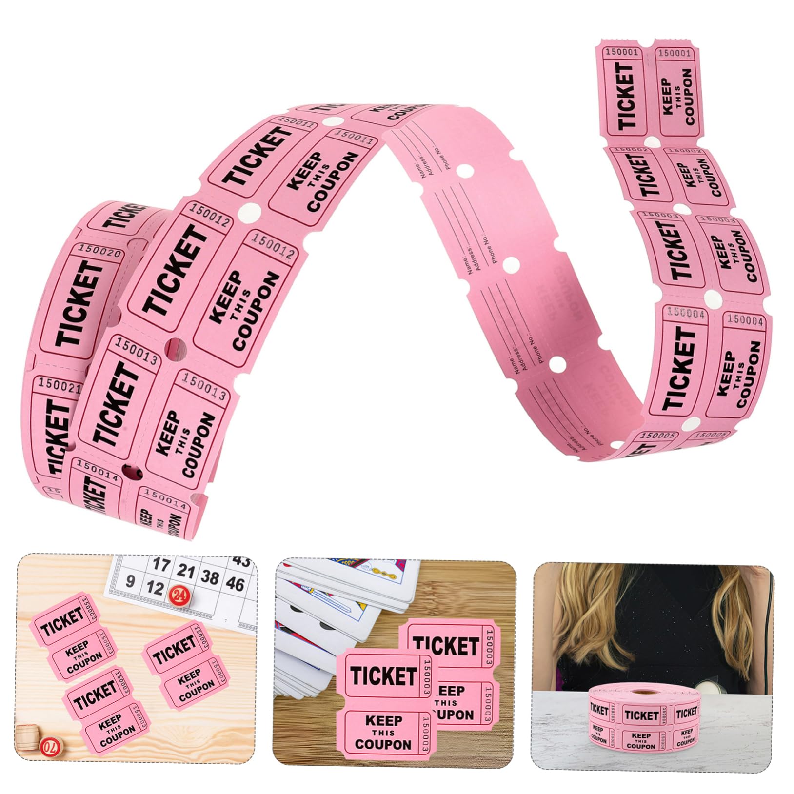 PRETYZOOM 4 Rollos boletos para la rifa de boletos Entradas para eventos Boletos de puerta boletos para la rifa del festival boletos de subasta billetes entradas para la fiesta
