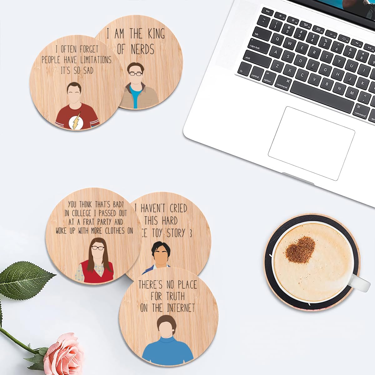 Funny Big Bang Theory Bamboo Wood Coasters Set of 6, Novelty Coasters with Holder Housewarming Gift Kitchen Decor - Image 5