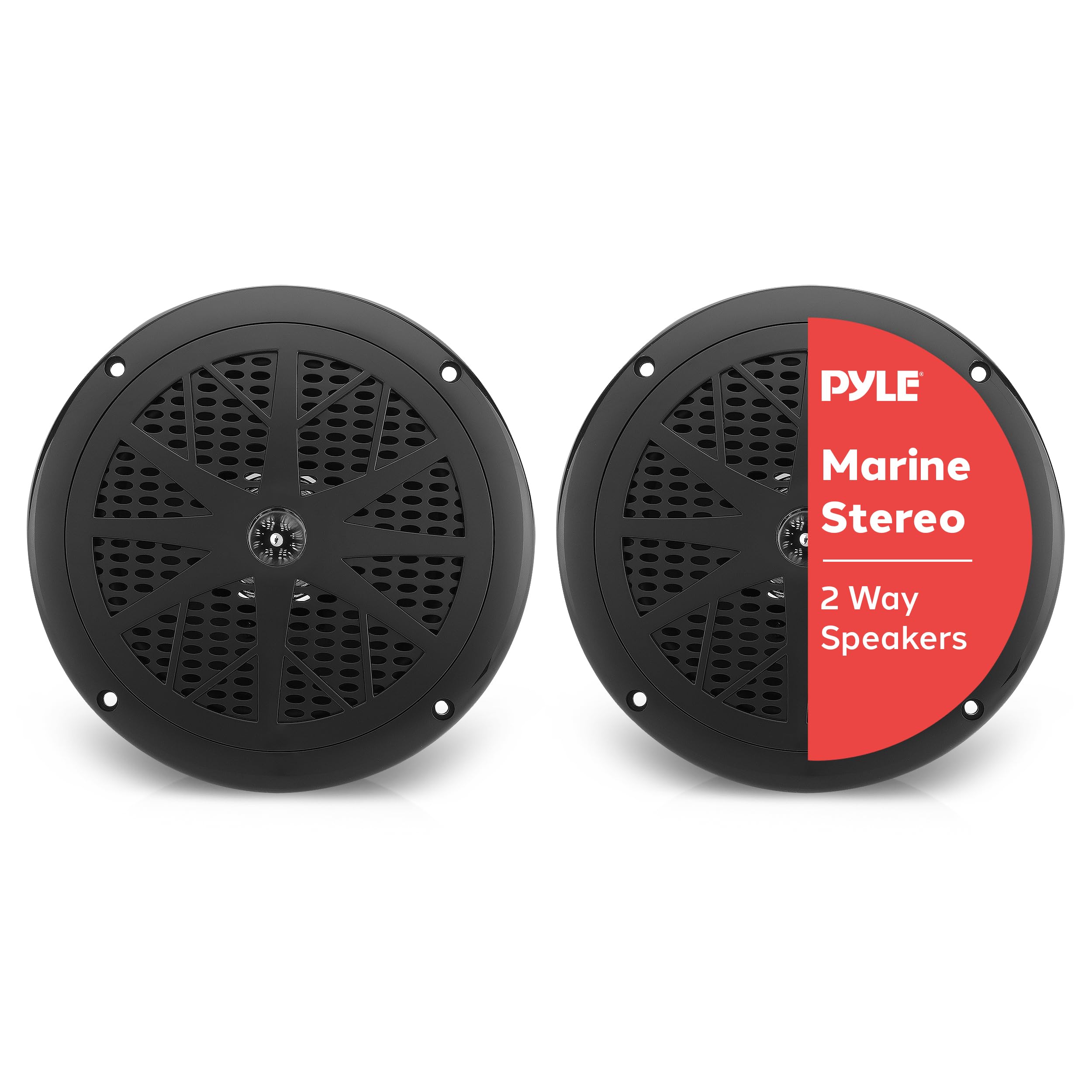 6.5 Inch Dual Marine Speakers - 2 Way Waterproof and Weather Resistant Outdoor Audio Stereo Sound System with 120 Watt Power, Polypropylene Cone and Cloth Surround - 1 Pair - PLMR61B (Black)