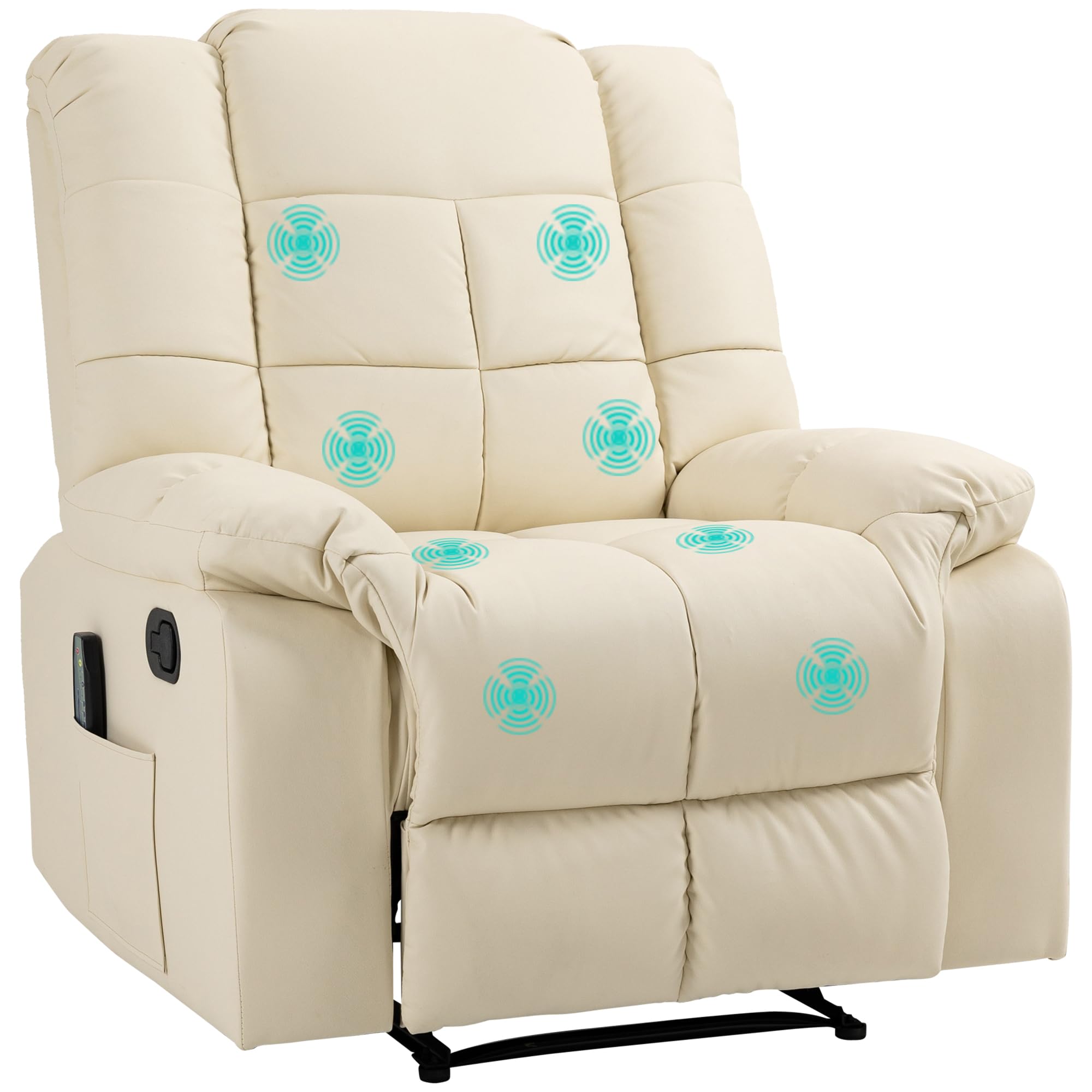 HOMCOM Relaxsessel Massagesessel mit Liegefunktion Vibration Cremeweiß | Fernsehsessel, Vibration, Seitentasche, TV Sessel, Liegesessel, Ruhesessel, Wohnzimmer