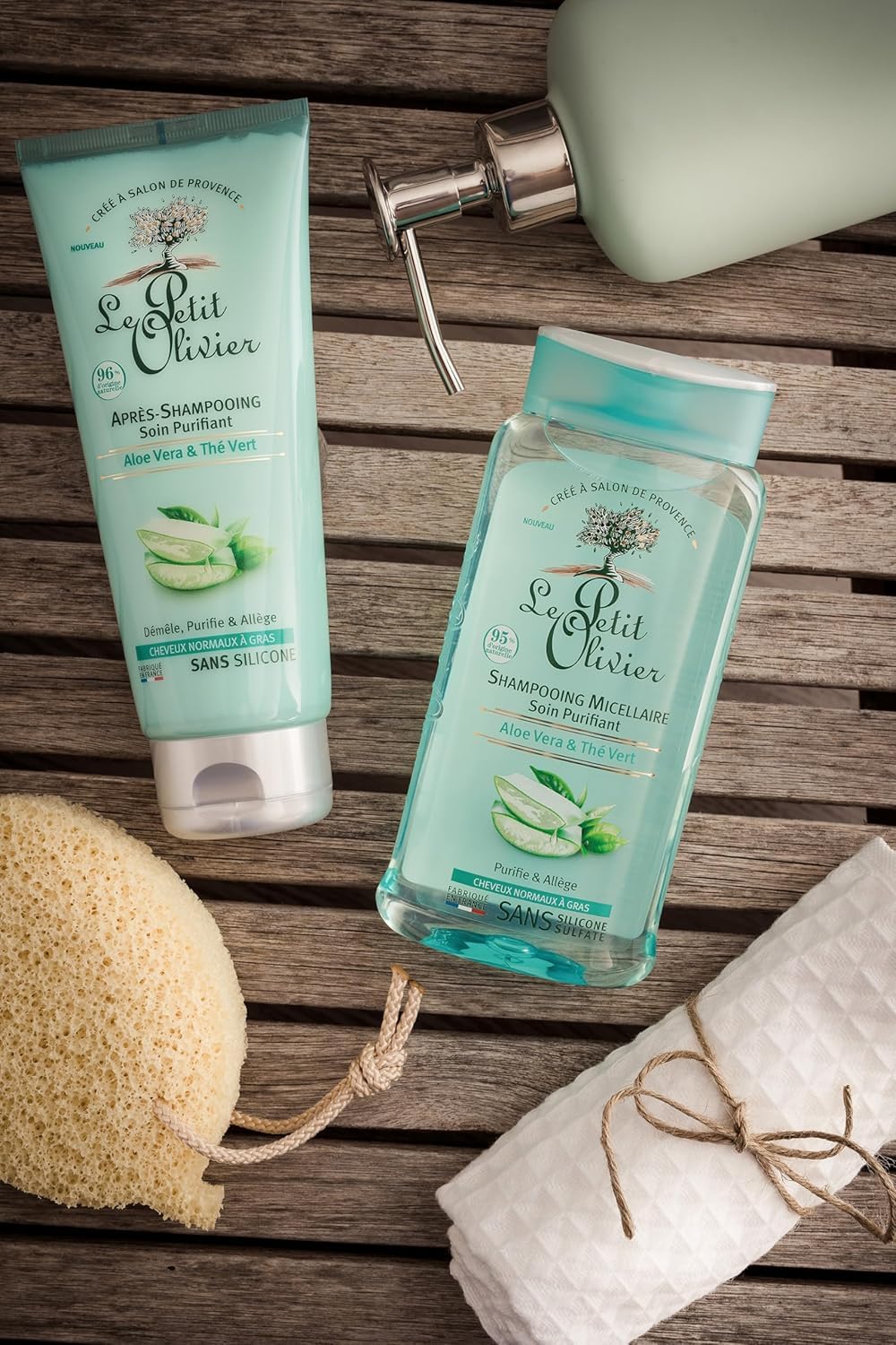 LE PETIT OLIVIER - Shampooing Micellaire Soin Purifiant - Aloe Vera & Thé Vert - Purifie & Allège - Cheveux Normaux à Gras - Sans Silicone & Sans Sulfate - Fabriqué en France - 250 ml
