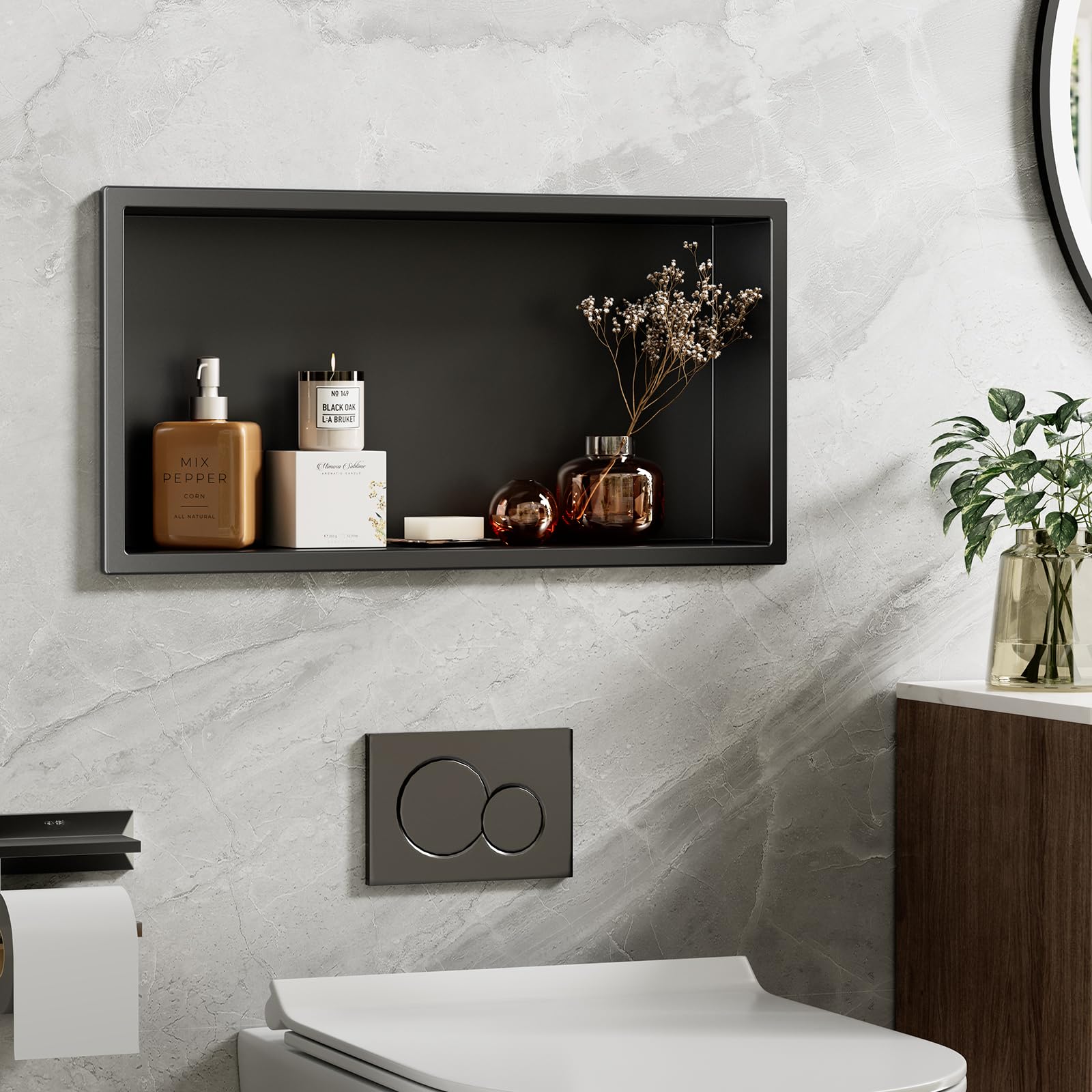 ACEMIRO 23x11 Inch Recessed Medicine Cabinet, Black Medicine Cabinet No Mirror, 304 Stainless Steel Bathroom Wall Niche Cabinet with Storage for Bathroom, Living Room