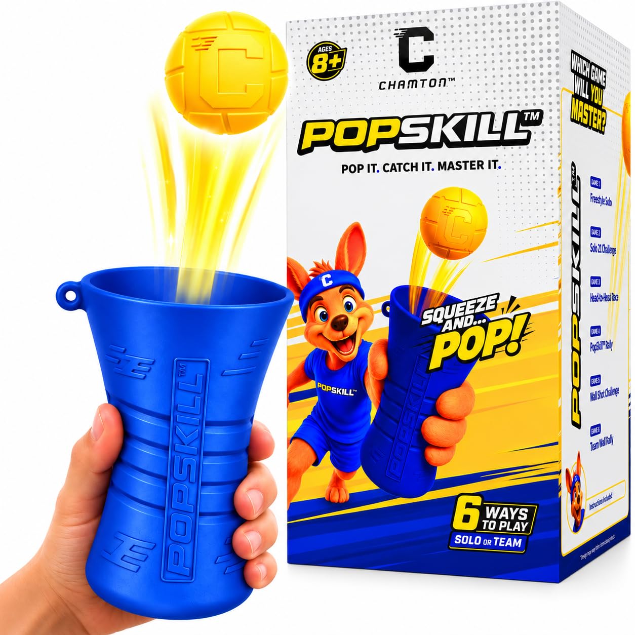 CHAMTON™ Popskill, Squeeze Pop & Catch Skill Game for Kids, Hand-Eye Coordination Toy, Indoor & Outdoor Fun Family & Teen Games, Cool Birthday & Gifts for Boys & Girls Ages 8 9 10 11 12+ Years Old