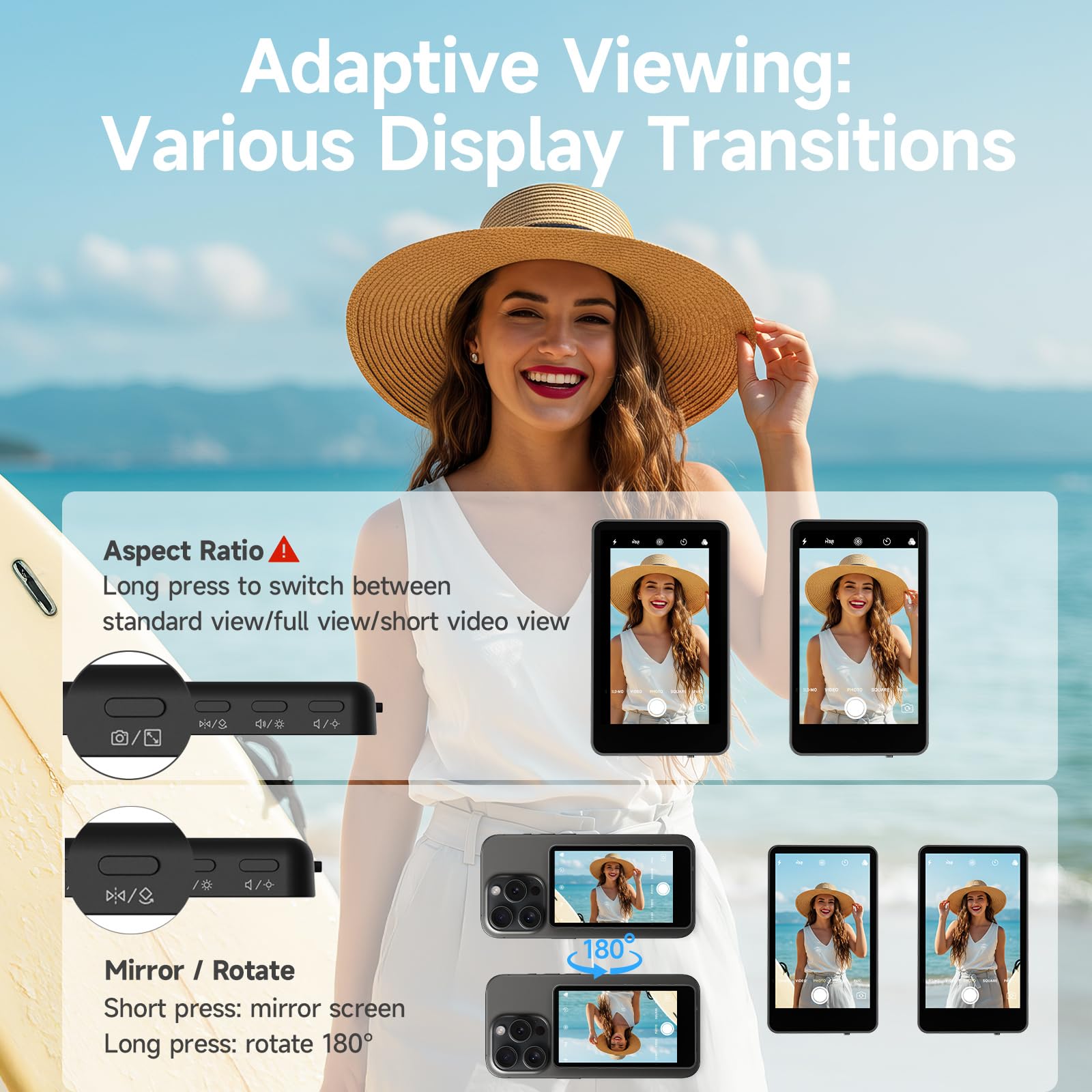Rollei Easy Creator ekran monitora do selfie do telefonu, 10.1 cm, magnetyczne akcesorium do tylnej aparatu, kompatybilne z iPhone'em i Androidem, do TikTok, transmisja na żywo, vlogowanie
