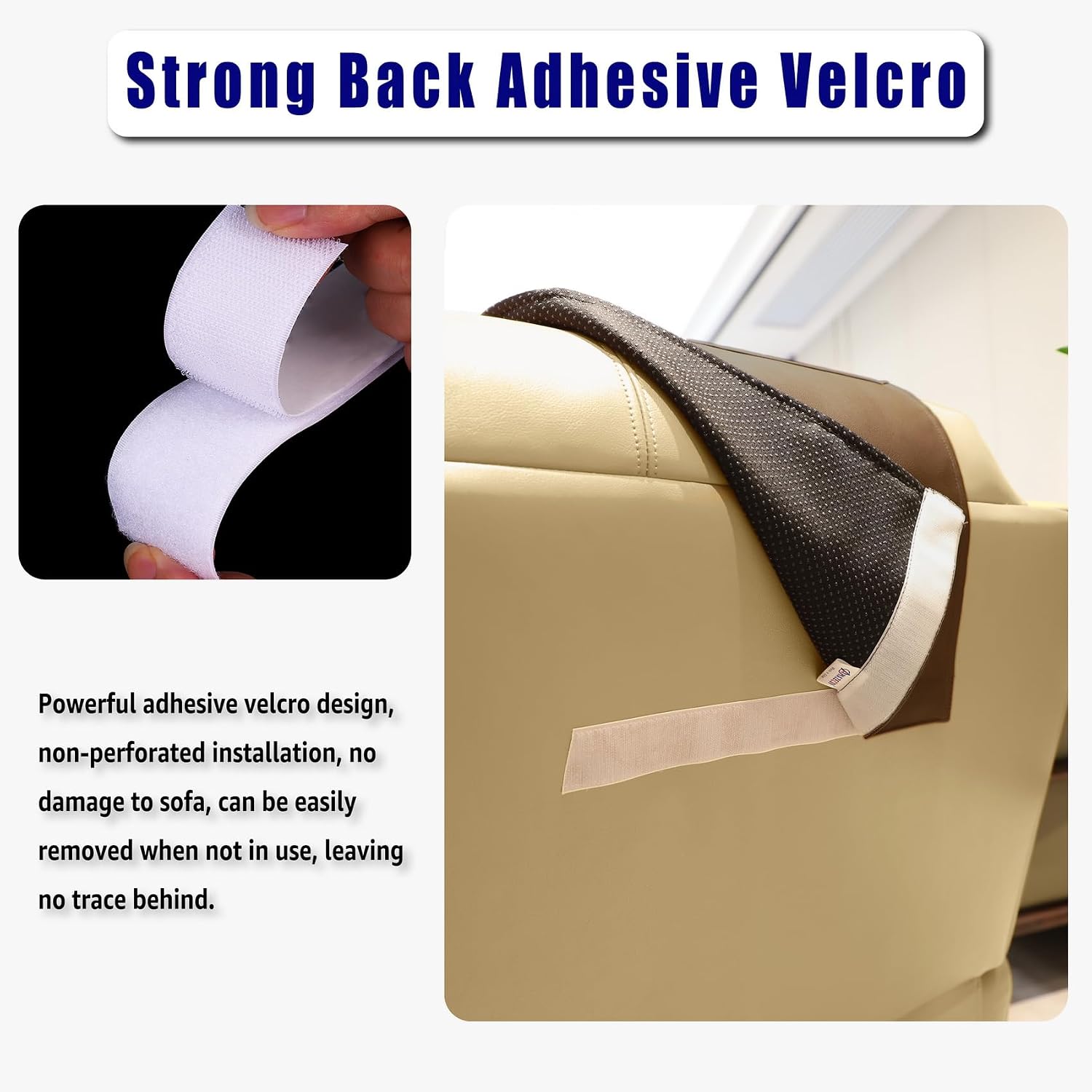 Non-Slip Headrest Cover for Recliner Chair and Sofa, Slipcover with Extra Wide Coverage, Furniture Protector, and Strong Adhesive Tapes Included - Fits Larger Chairs,Brown