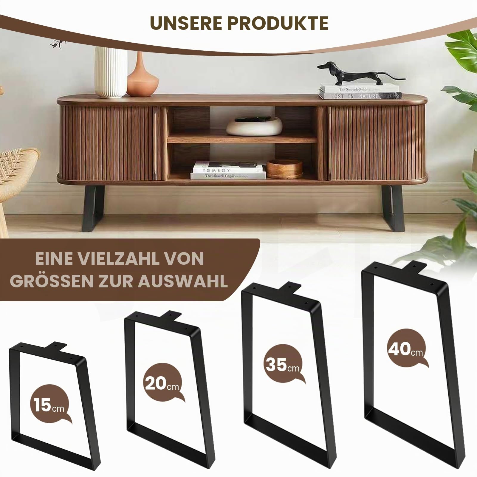 2 Tischbeine Couchtisch 40cm Möbelfüße,Bankbeine Metall Schwarz
