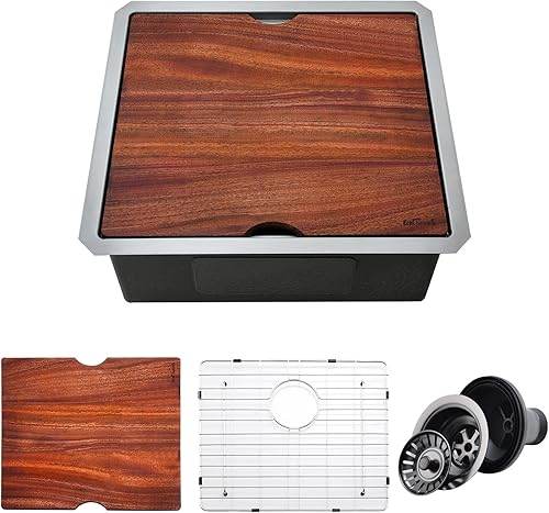 Fregadero de cocina de montaje inferior, fregadero de cocina de 21 x 19 pulgadas, fregadero de cocina de acero inoxidable calibre 16, fregadero de