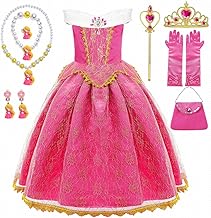Girls Princess Costume, Rapunzel Sleeping Beauty Costume with Princess Crown Necklace Sets, Princess Dress Girl, Sofia Rapunzel Princess Costume for Party Cosplay