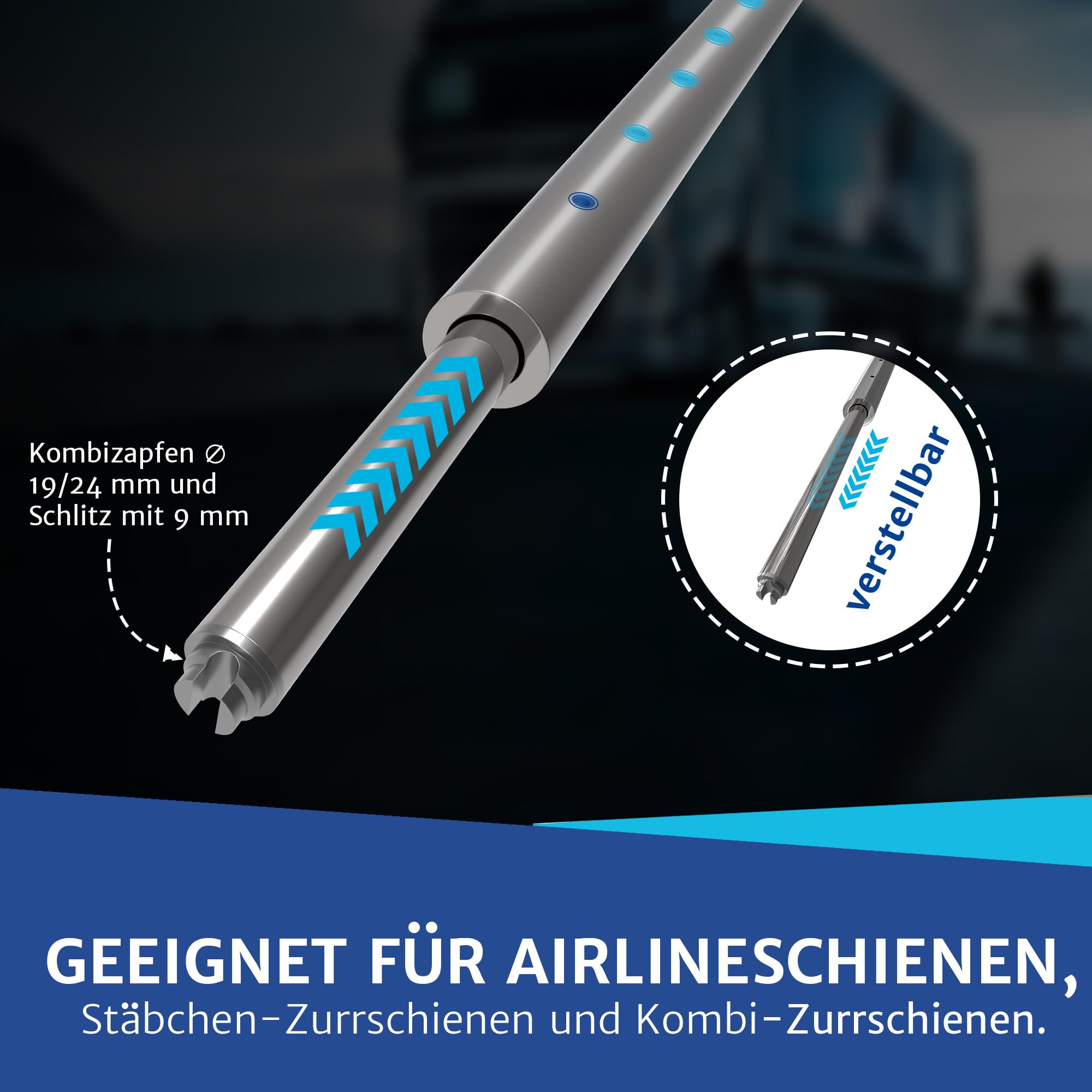 4 x barre di bloccaggio circolari, barra di bloccaggio, barra di serraggio, 2000-2400 mm, perno combinato 19/24 mm | per guida aerea | guida di ancoraggio combinata | guida a barre