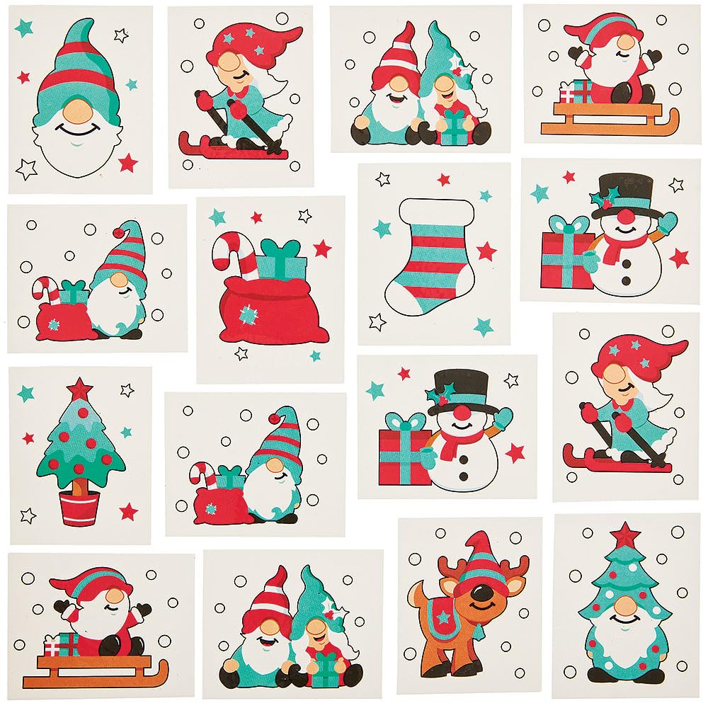 Baker Ross FN663 Christmas Gonk Pals Tattoos – Pack of 48, Fun Christmas Temporary Tattoos for Kids