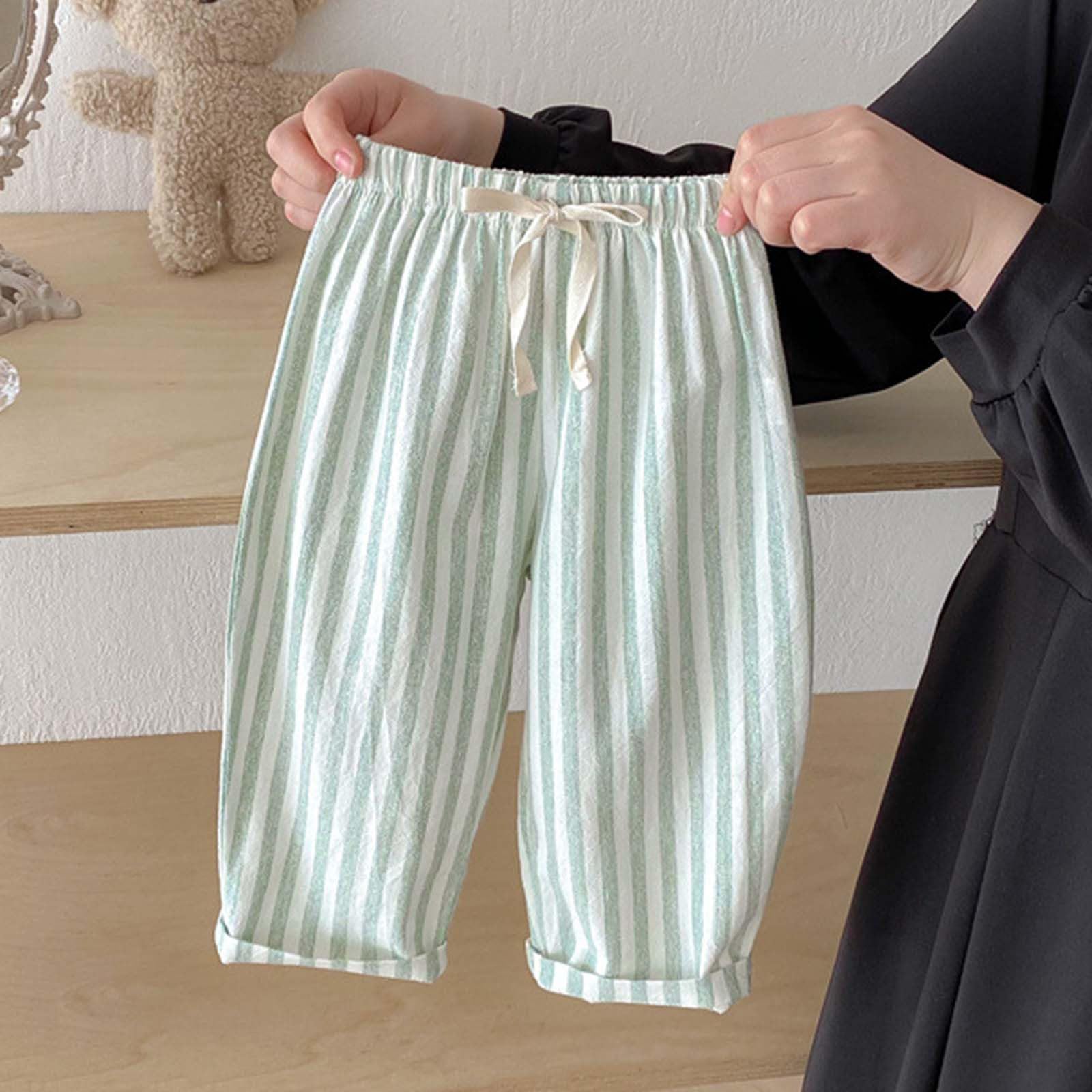 Pantaloni in Cotone e Lino per Bambino Pantalone Stampa a Righe Pantaloncini Estivi Elastico in Vita Pantaloni con Coulisse Pants Leggeri Traspiranti Pantalone Casual Abbigliamento