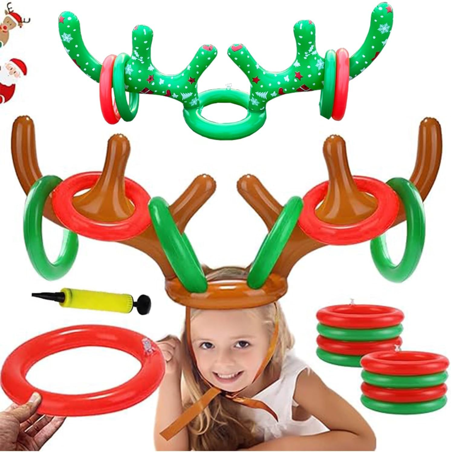 Jeux Gonflable de Noël, 11 PCS Jeu de Lancer d’Anneaux en Bois de Renne, Jeu de Lancer d'Anneaux Gonflables de Fête Noël, pour Les Jeux Amusants en Famille Pendant Les Fêtes de Noël