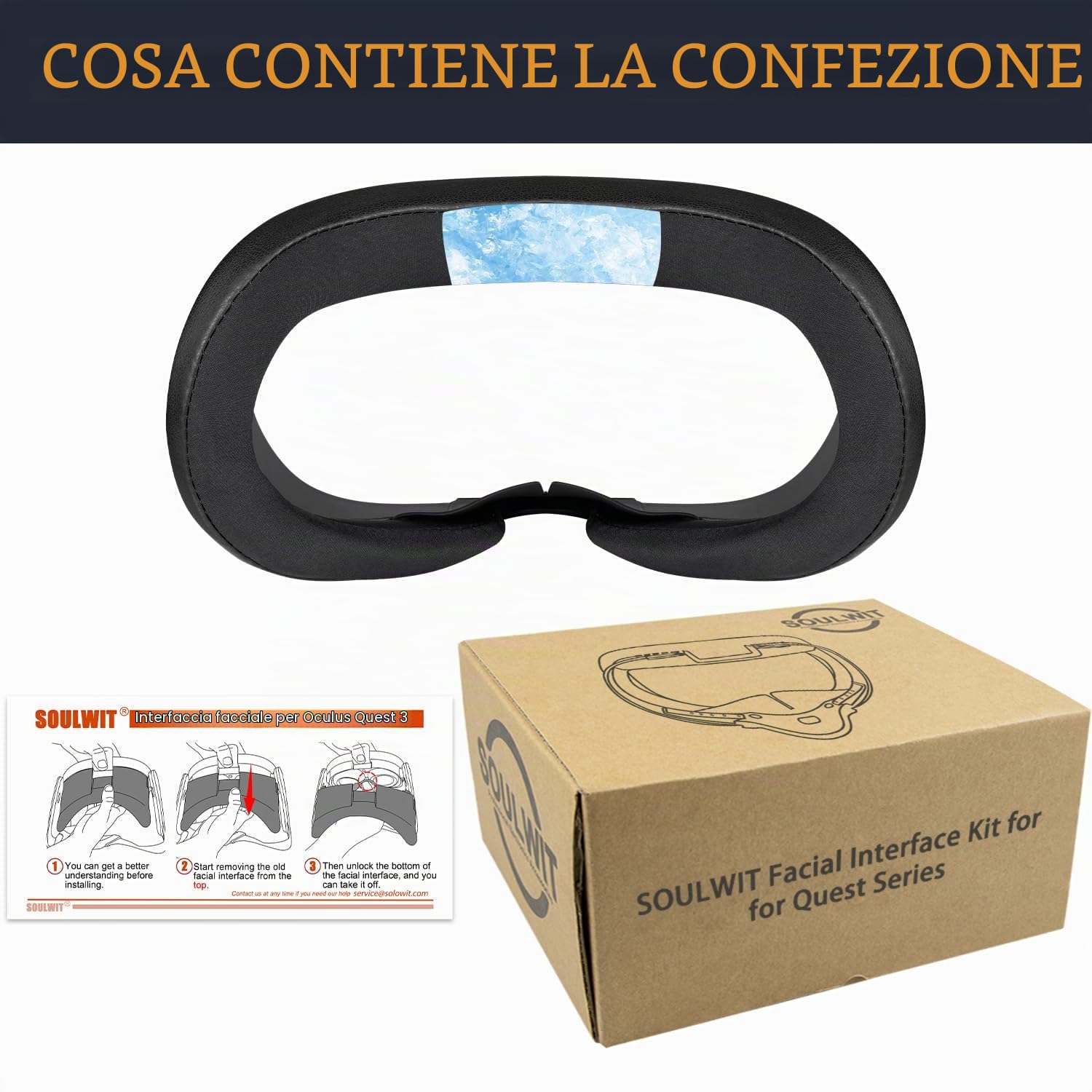SOULWIT Cuscino Facciale Gel Raffreddamento (interfaccia facciale) Ricambio Kit per Oculus Quest 3, Cuscinetto Nasale Anti-perdita, Face Pad VR Accessori per Meta Quest3