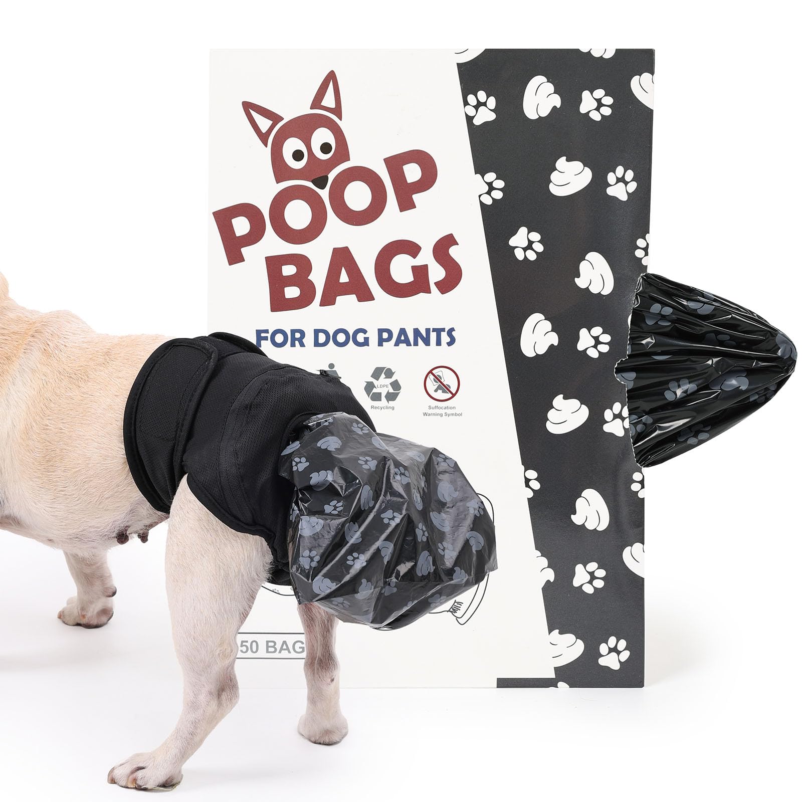 Dog Poop Pants with 50pcs Dog Poop Bags,Adjustable Reusable Dogs Sanitary Pants Pet Physiological Underwear Diaper Poops Collection Trousers for Incontinence Elderly Disability Dogs_M - Image 4