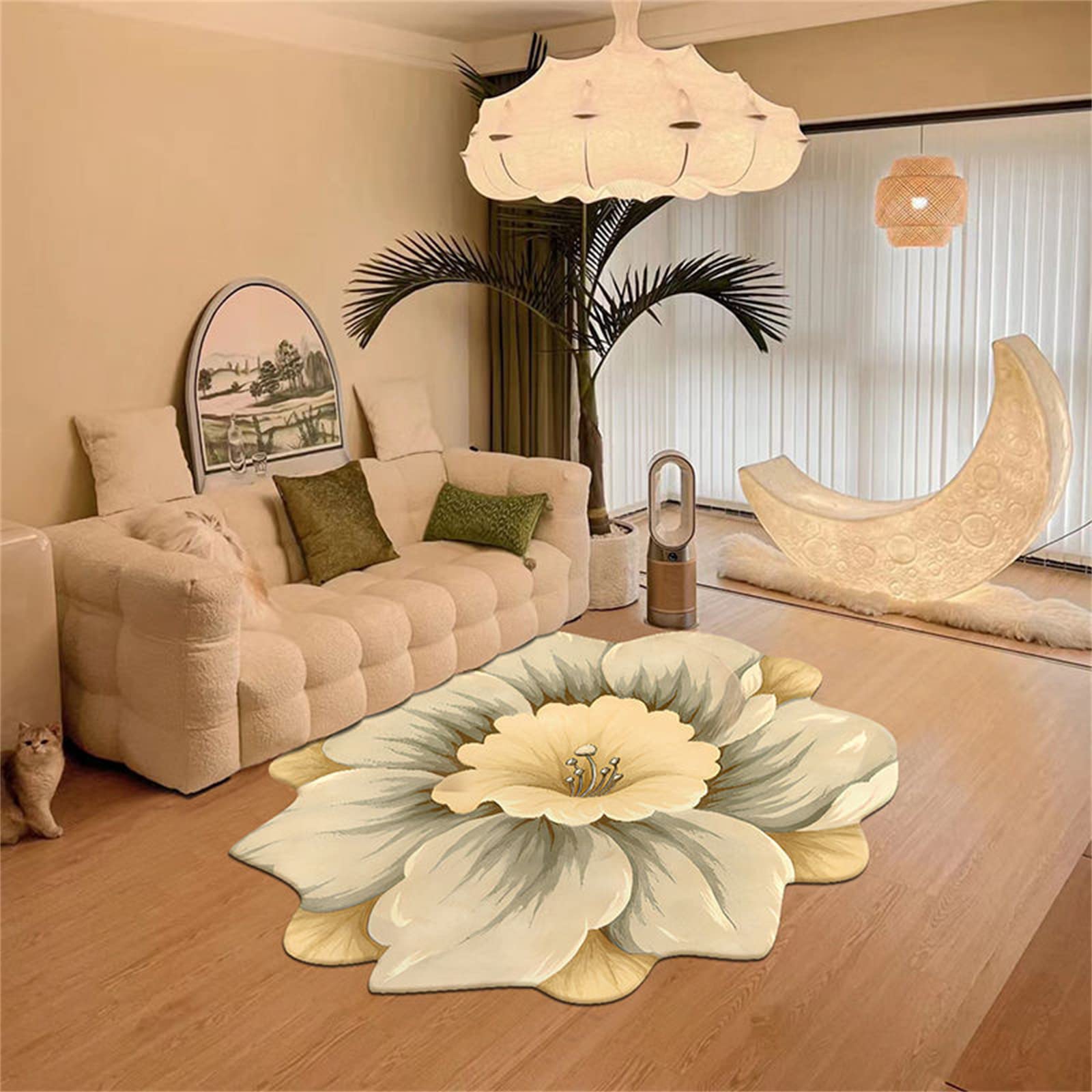 Flower Shaped Rug,6ft,White Anemone Carpet, Living Room Decor Area Rugs，Suitable for Bathroom, Bedroom and Living Room | Non-Slip Backing Easy to
