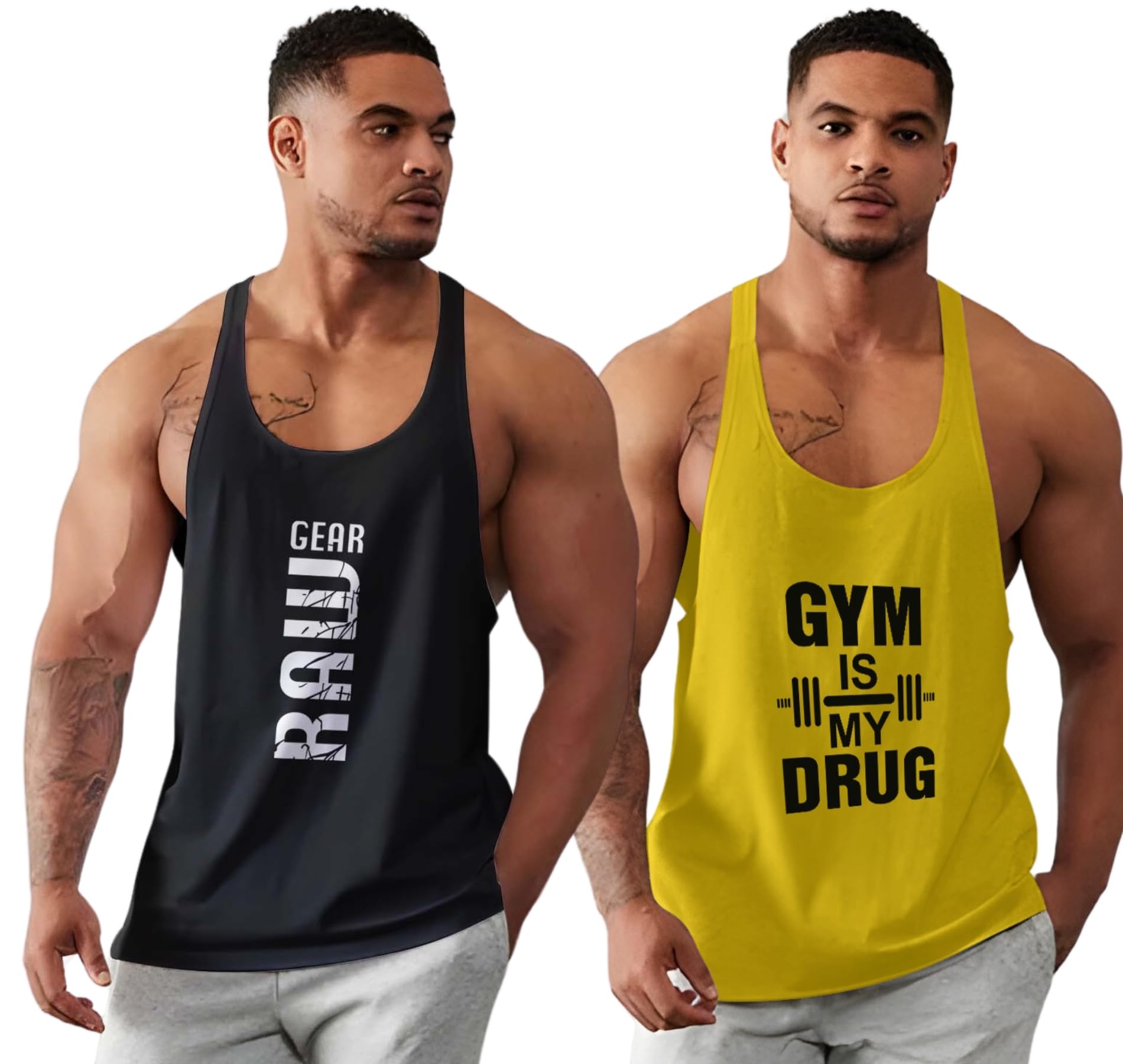 BAB Men's Round Neck Gym Vests | Polyester Printed Gym Vest Pack of 2 | Stylish & Comfortable