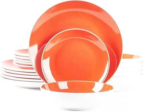 Miniatura 39 de juego de vajilla de gres en forma de cupé de 18 piezas, exterior blanco + interior taupe gris topo,Bambú,Azul,Verde,Rosado,Púrpura,Rojo -,verde