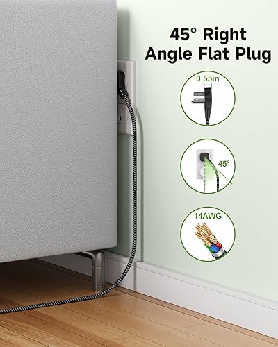 Miniatura 5 de Protector de sobretensiones de regleta de alimentación cable de extensión de enchufe plano de 5 pies, 8 salidas de CA y 6 puertos USB (3 USB C),