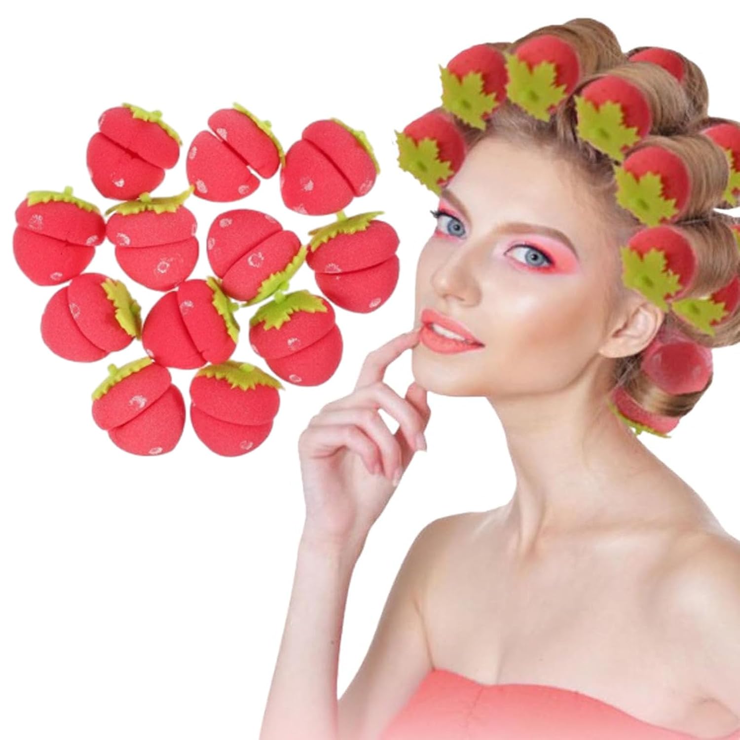 Strawberry Hair Rollers, Strawberry Rollers for Hair, strawberry Heatless Curlers, Overnight Curlers for Medium Hair, Sponge hair curlers(18, pcs)