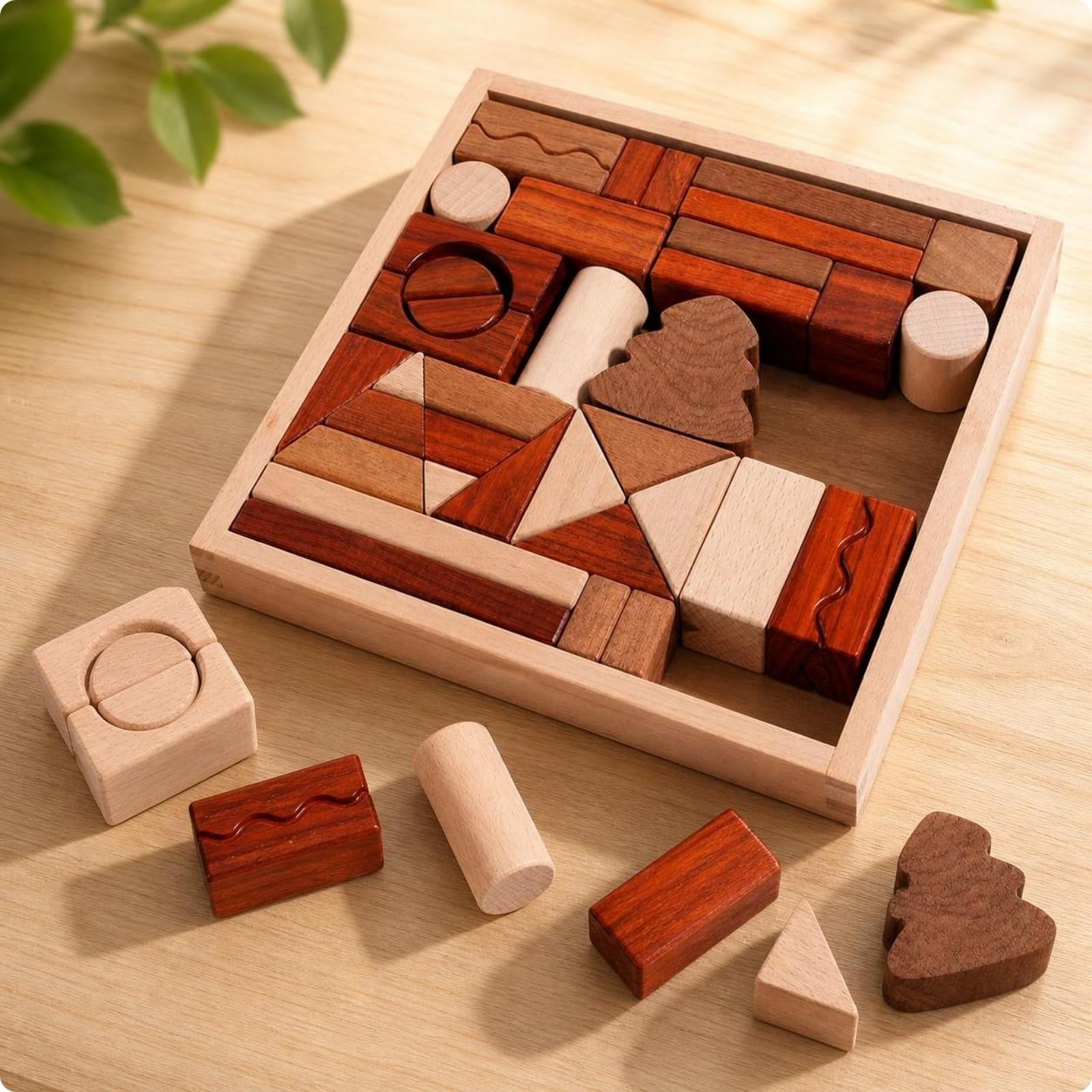 43 Piezas Juguete con Banja Diseño para Apilar y Encajar, Resistente, Bloques Construcción con Caja, Hogar, Niños en Edad Preescolar, Marrón