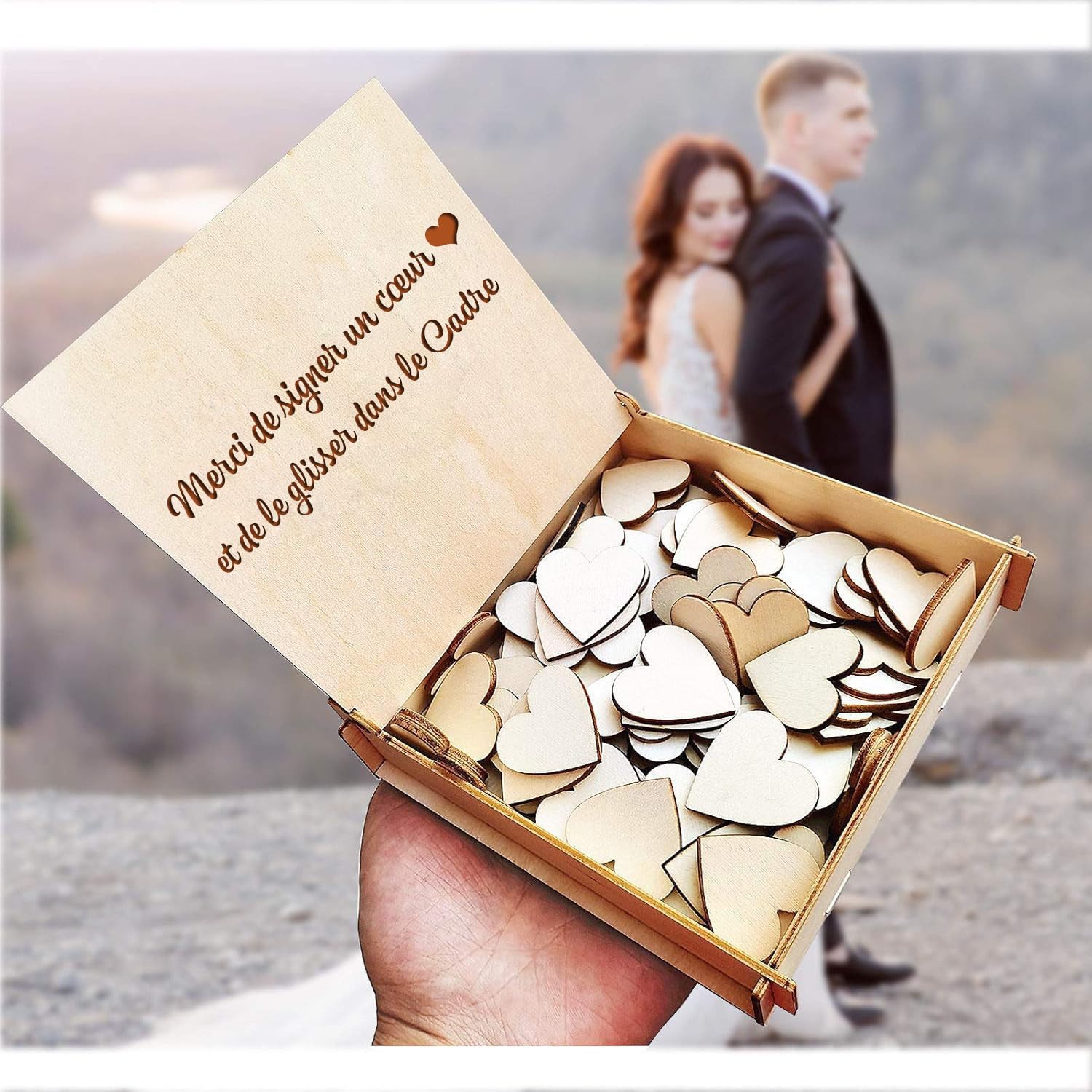 Livre d'or pour Le Mariage Panneau de Stylo Alternatif Cadre en Bois pour Le baptême Décoration de la fête d'anniversaire 120 Coeurs