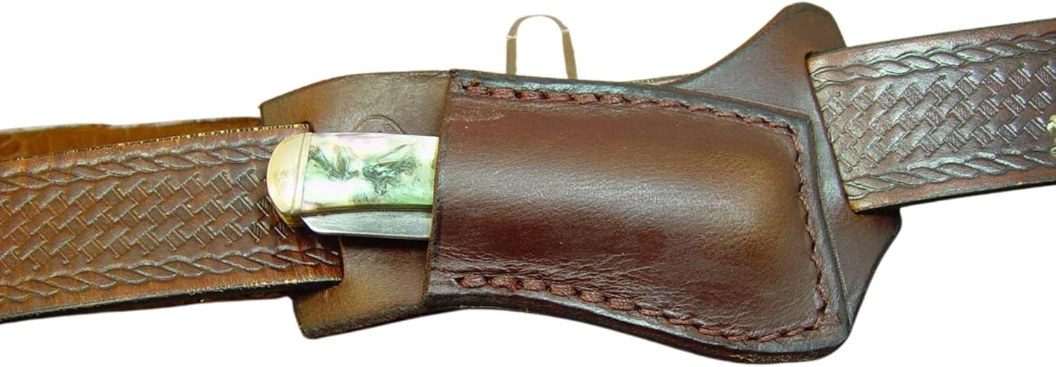Custom Cross Draw Knife Sheath for 4 1/8 Inch Trapper Style Kinfe, Folding Knife Holder, Dark Brown