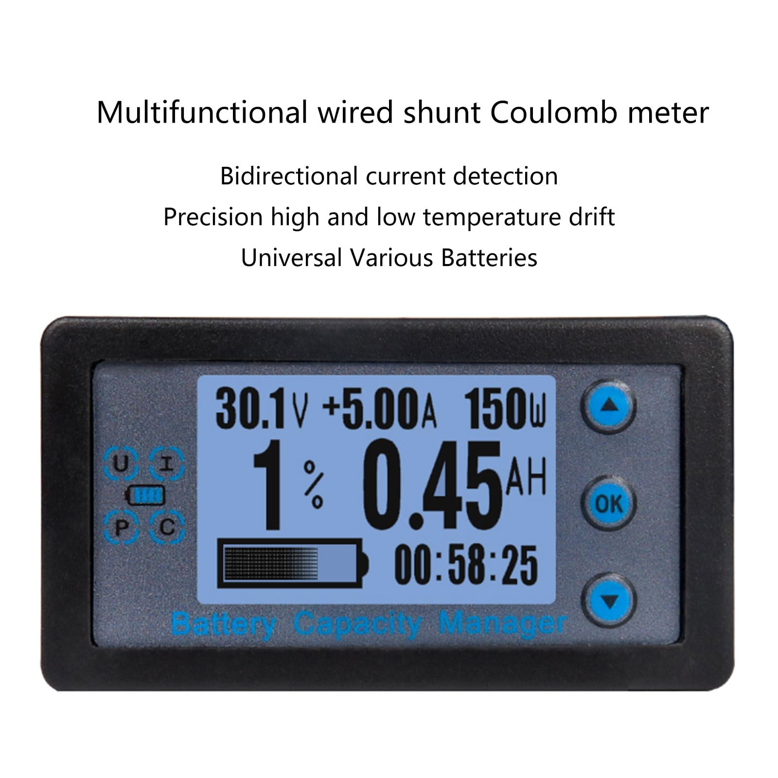 Coulomb - Tester per batteria da 8-120 V, misuratore di corrente compatibile con Bluetooth, misuratore di capacità della batteria, con attrezzatura professionale per elettricisti