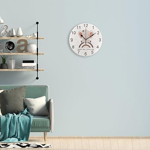 Miniatura 5 de Hapuxt Reloj de pared de PVC sin tictac, silencioso, lindo, bohemio, arco iris, elefante, redondo, funciona con pilas, decorativo para el hogar,