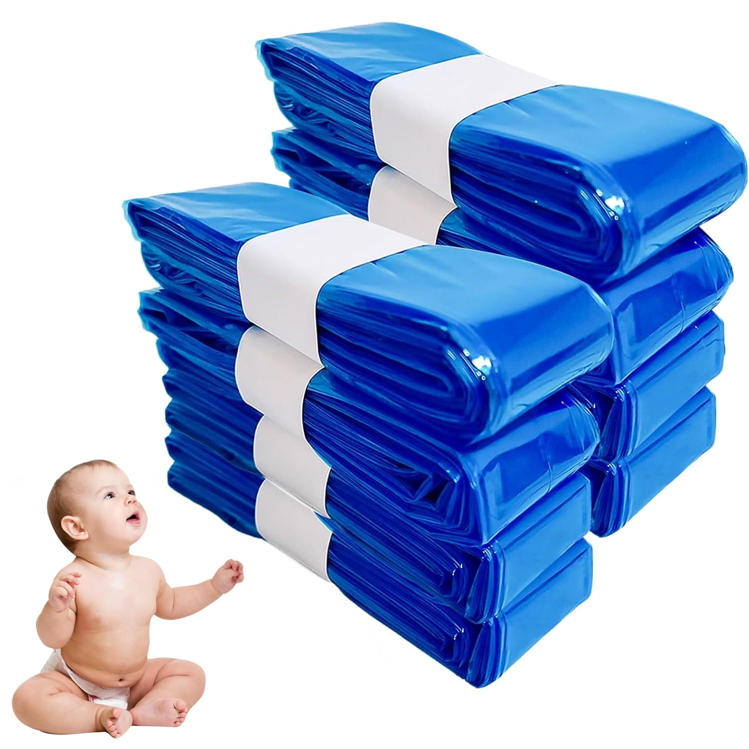 8 Pack Nappy Bin Refill Bags, Universal, Fits Tommee Tippee, Twist & Click, AngelCare, Genie, Foppapedretti, Smellproof, Diaper Pail Refills, Holds Up to 280 Diapers Each (Blue, 8 Pack)