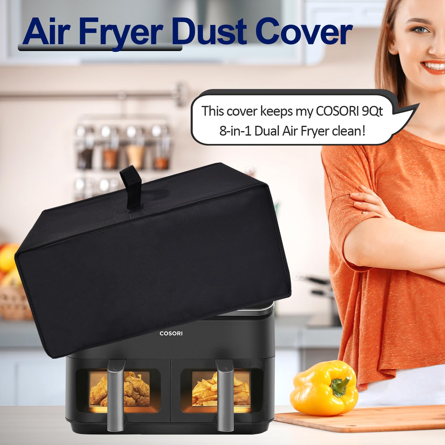 NUENSS-ROR Airfryer Dust Cover Heavy Duty Thickened Waterproof Dust-proof Heat-Resistant Air Fryer Oven Cover Case Lid Compatible with COSORI 9Qt 8-in-1 Dual Air Fryer (18.5