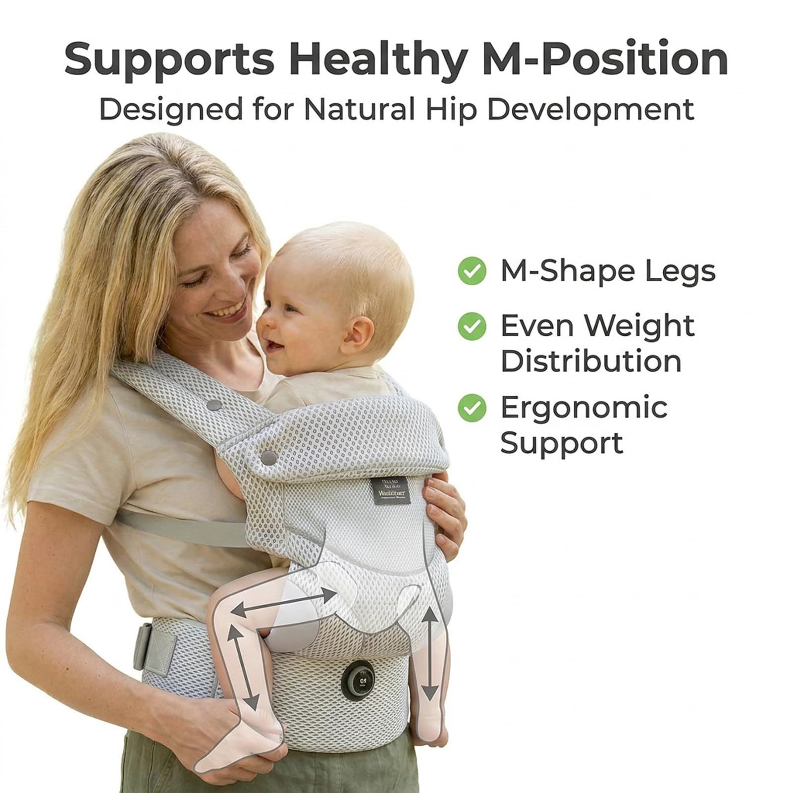 Bebamour Marsupio per bambini da 3,6 a 14,9 kg, ergonomico, confortevole, in cotone, anteriore e posteriore, beige