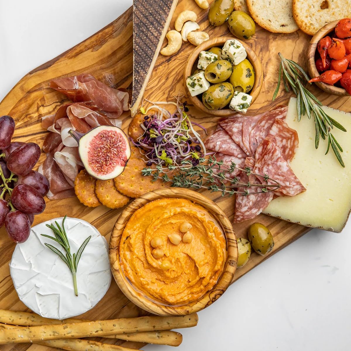 SOLTAKO Olivenholz Geschenksset ideal für Tapas und Snakcs The Hummus Lover 4er Set + Les Snacks 2er Set