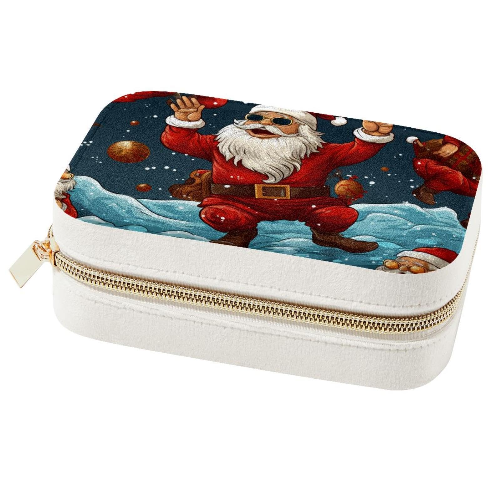 Boîte à bijoux avec motif Père Noël C, organisateur compact multi-compartiments