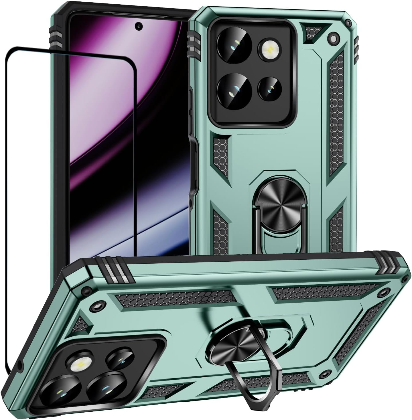 for Motorola G Play 2025 Case and Screen Protector,Moto G Power 2025 Phone Case,Military-Grade Heavy Duty Protective with Ring Kickstand Mout Magnetic Cover for Moto G Play/Power 2025 (Green)