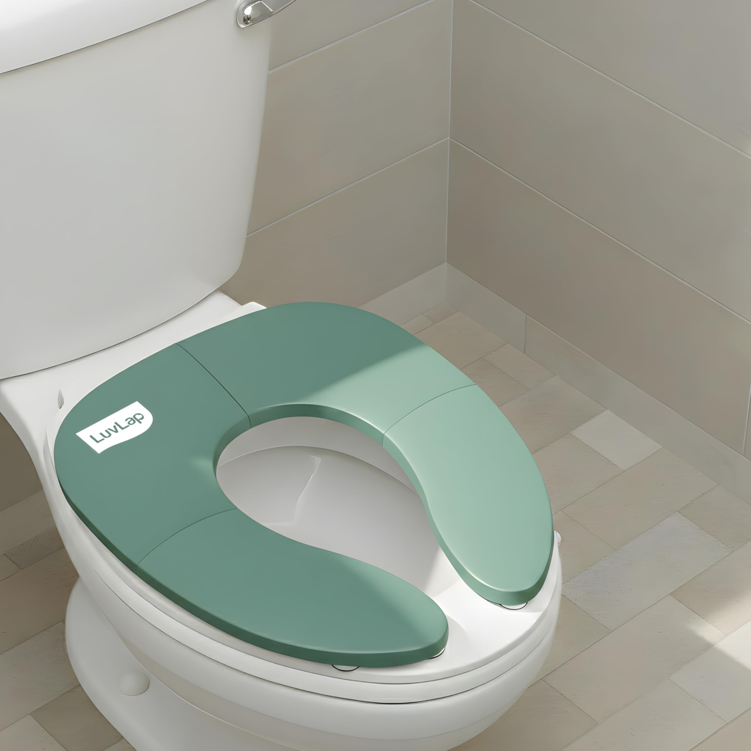 LuvLap Portable Folding Baby Toilet Seat, Reusable Potty Training Seats for 1 to 5 Years, Fits All Western Toilets, Non Slip Silicone Pads, Travel Friendly, Easy to Carry, Green