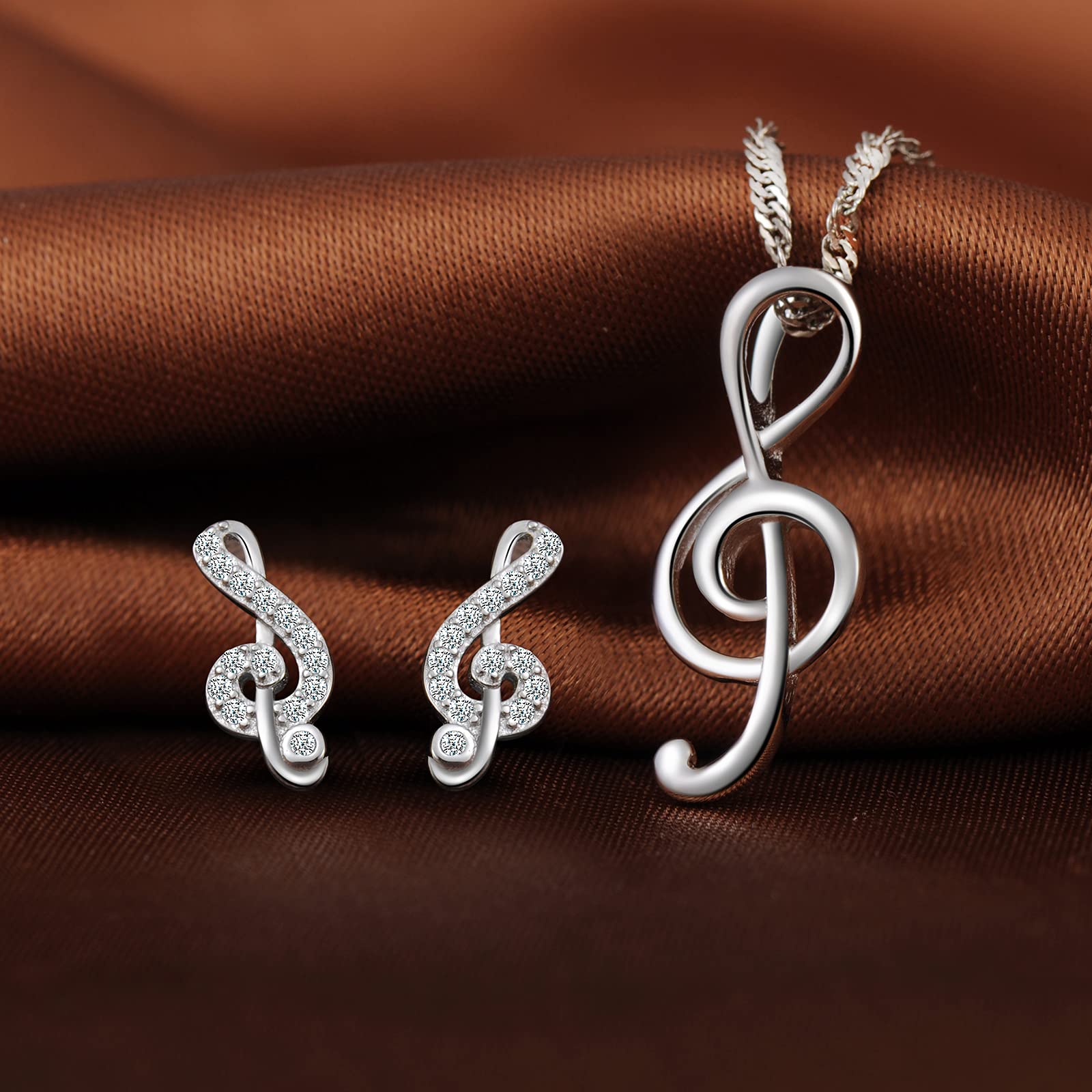 Nota Musical Juegos de Joyas para Mujer Plata de Ley 925 Clave de Sol Collar Pendientes Conjuntos para Madre Mamá Abuela Hija Niña Esposa Novia