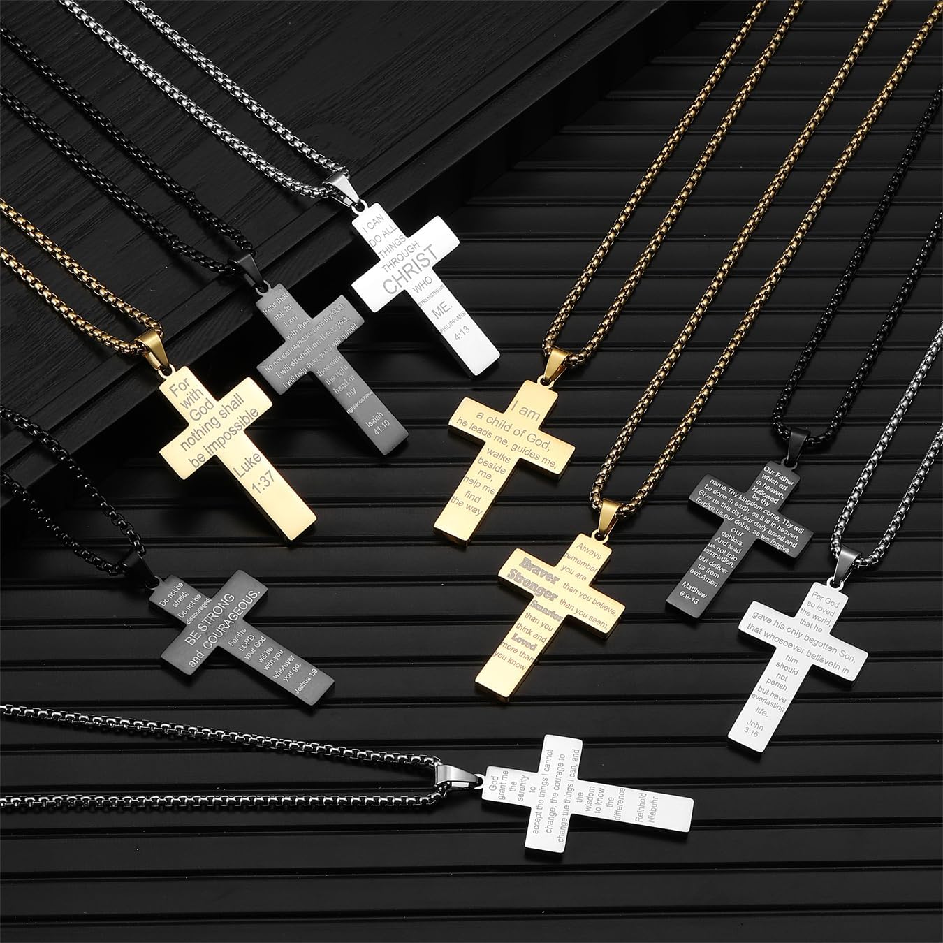 RWQIAN Basketball Cross Necklace for Men Bible Verse, Religious Faith Christian Scriptures Pendant Cross Chain, Baptism 1st First Communion Graduation Gifts for Boys Father's Day Jewelry for Him - Image 4